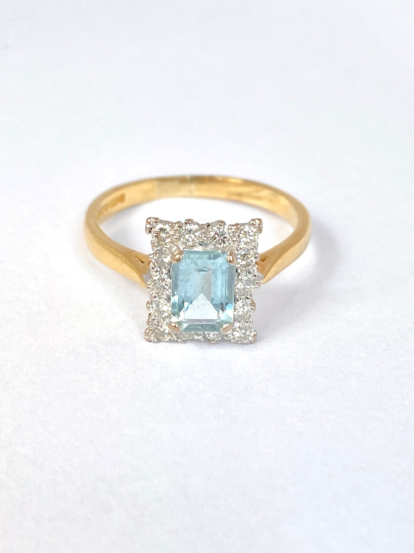 Vintage, 18ct Gold, Aquamarine and Diamond Rectangle Ring, Sheffield 1998