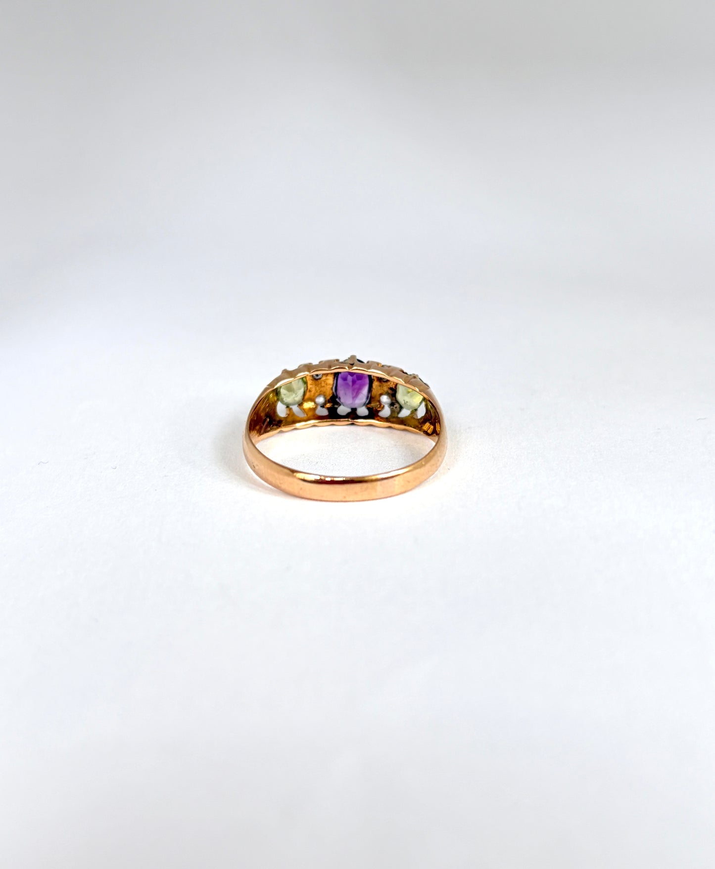 Antique, 18ct Gold, Amethyst, Peridot and Diamond Ring (Suffragette Colours) Hallmarked 1914