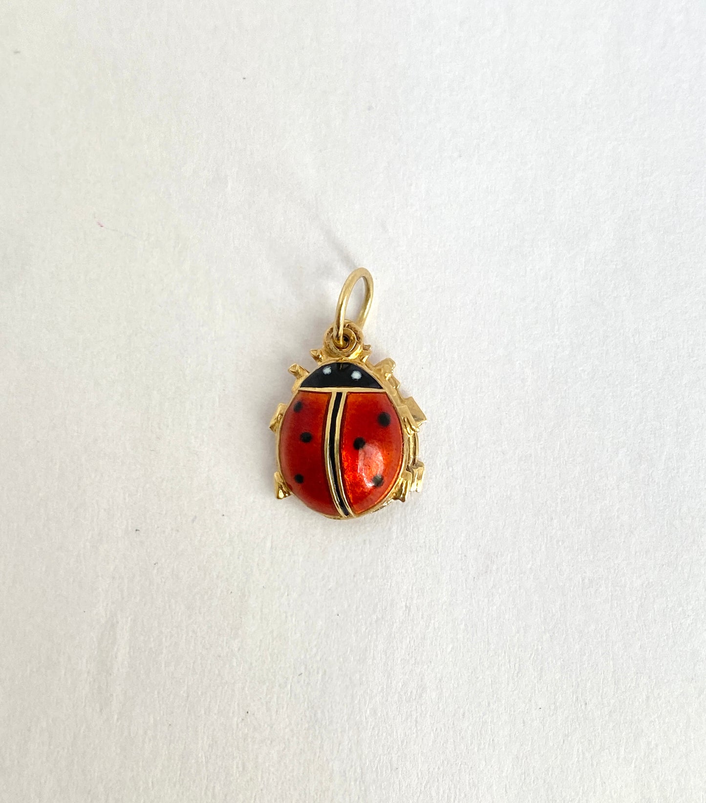 Vintage, 14ct Gold and Enamel, Lucky Ladybird / Ladybug slider Charm/Pendant with Hidden 'Good Luck' message