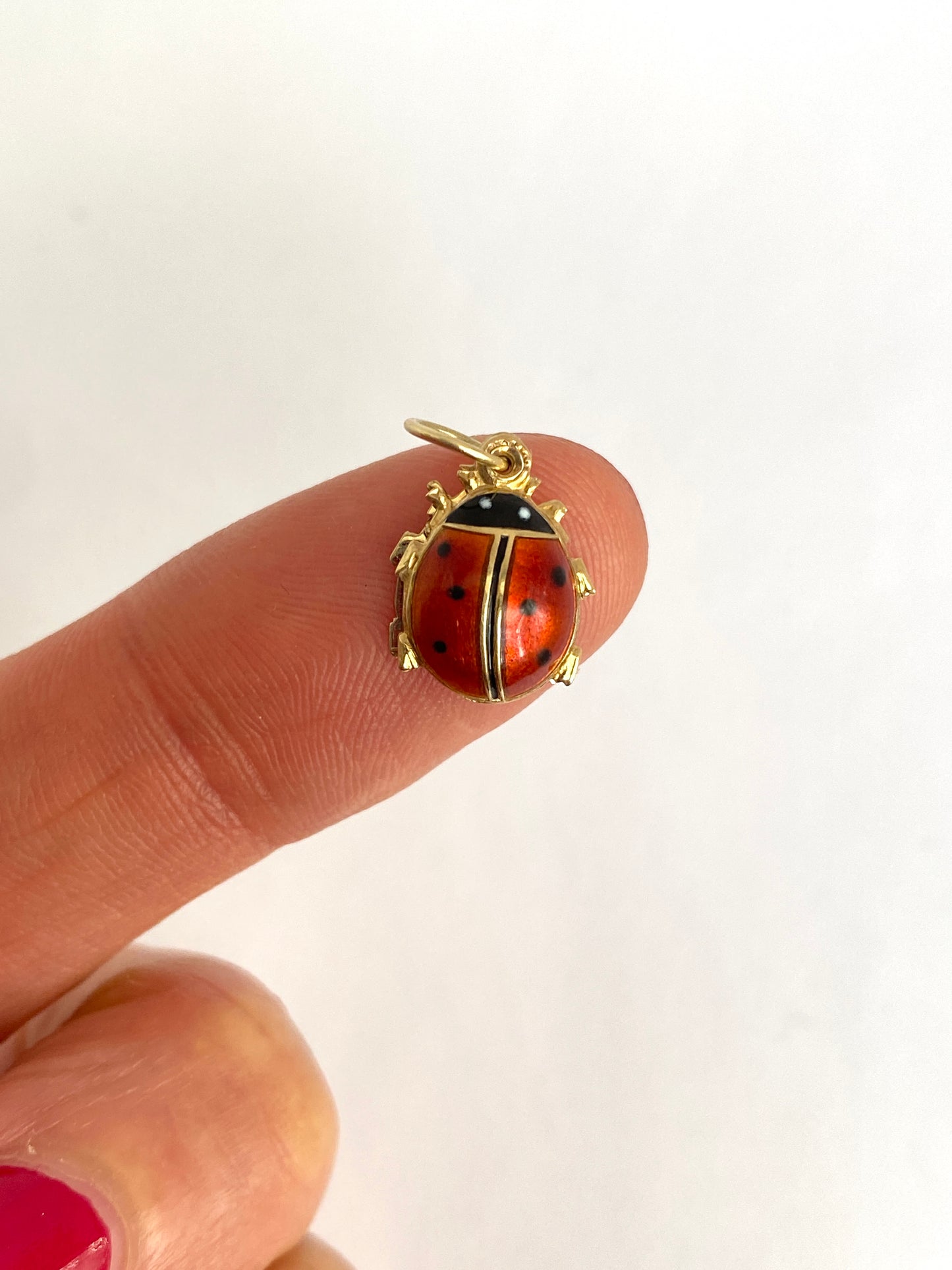 Vintage, 14ct Gold and Enamel, Lucky Ladybird / Ladybug slider Charm/Pendant with Hidden 'Good Luck' message