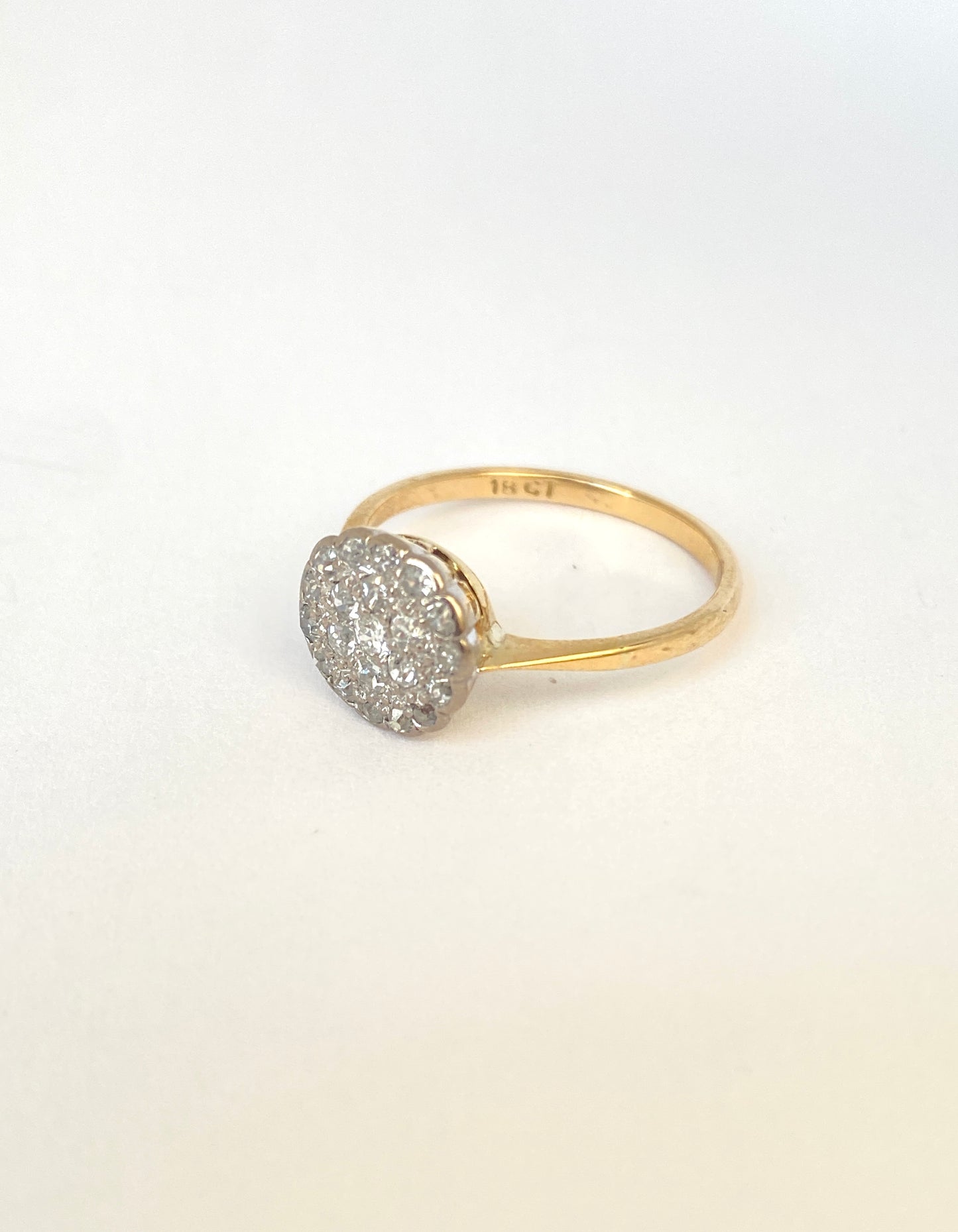 18ct Gold, Art Deco, Old Cut Diamond Target / Flower Ring, Circa 1940