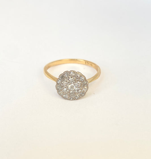 18ct Gold, Art Deco, Old Cut Diamond Target / Flower Ring, Circa 1940