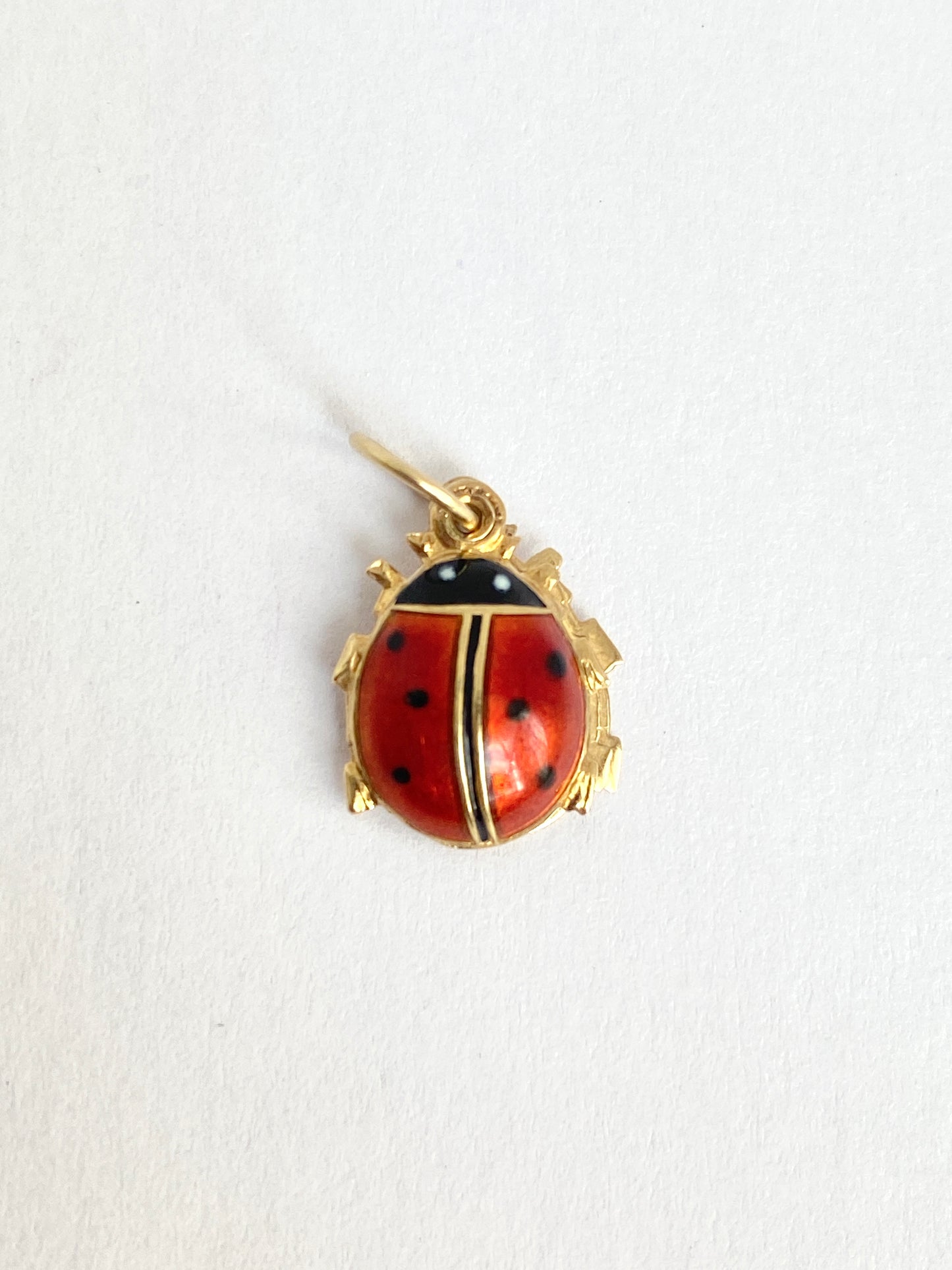 Vintage, 14ct Gold and Enamel, Lucky Ladybird / Ladybug slider Charm/Pendant with Hidden 'Good Luck' message