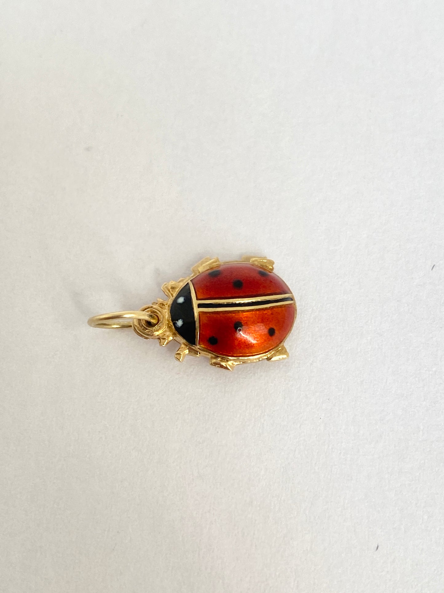 Vintage, 14ct Gold and Enamel, Lucky Ladybird / Ladybug slider Charm/Pendant with Hidden 'Good Luck' message