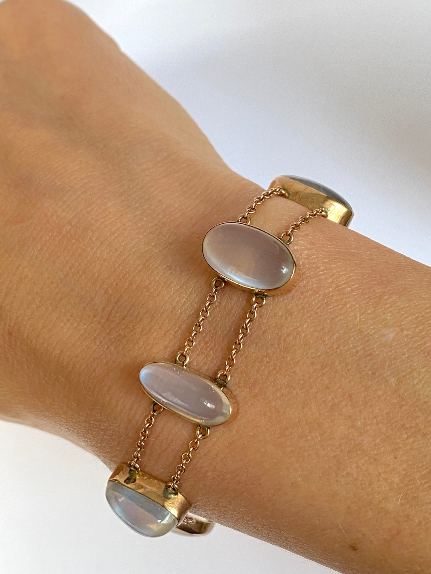 Rare, Antique Victorian 9ct Rose Gold Moonstone Bracelet