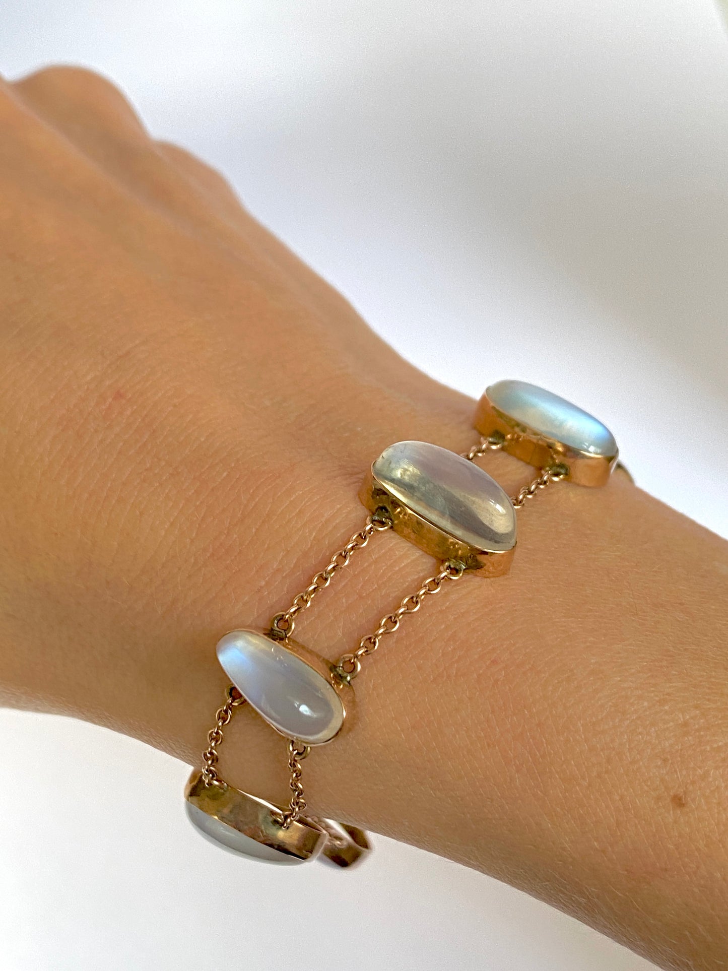 Rare, Antique Victorian 9ct Rose Gold Moonstone Bracelet