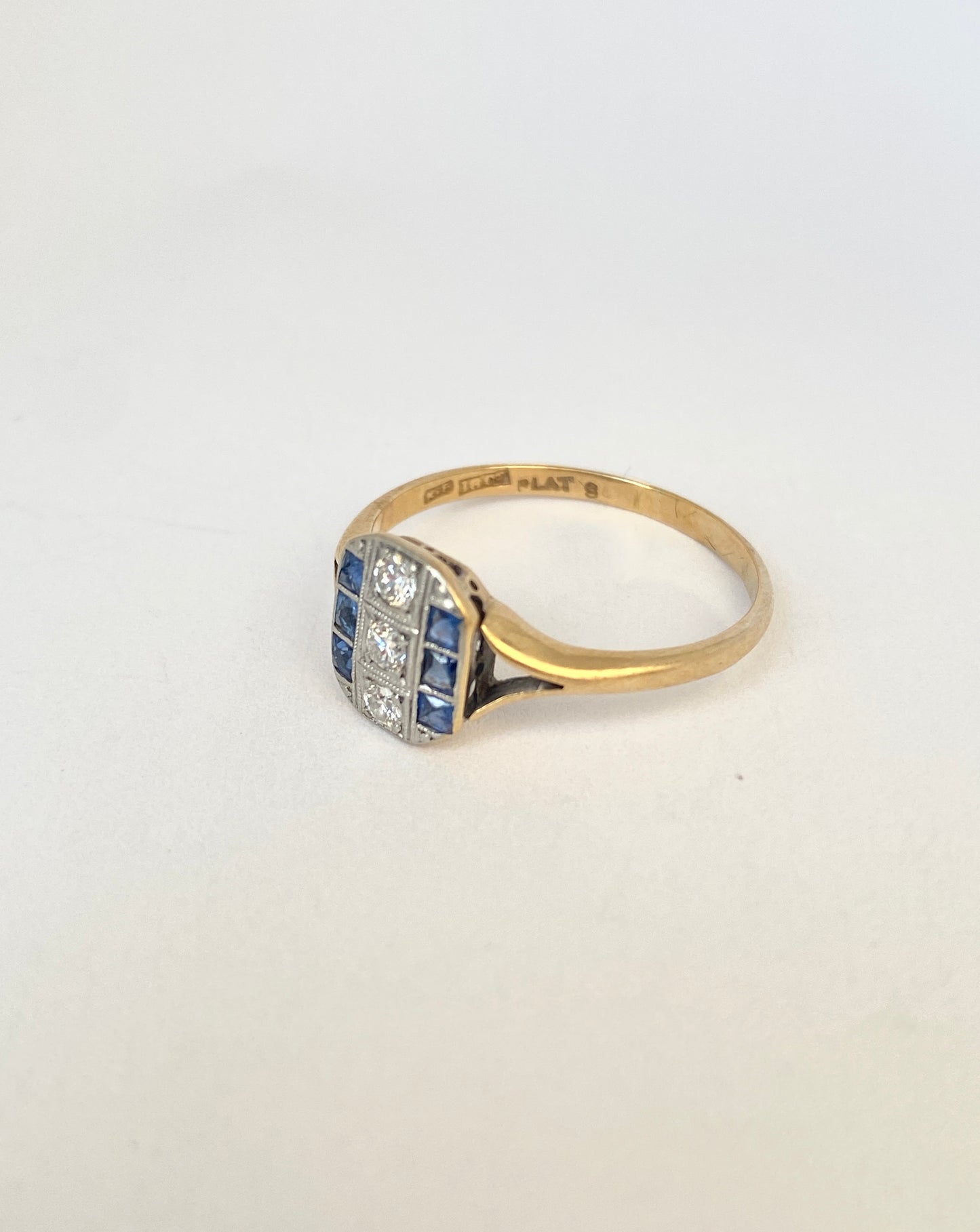 Antique, Art Deco, 18ct Gold and Platinum, Sapphire and Diamond Ring