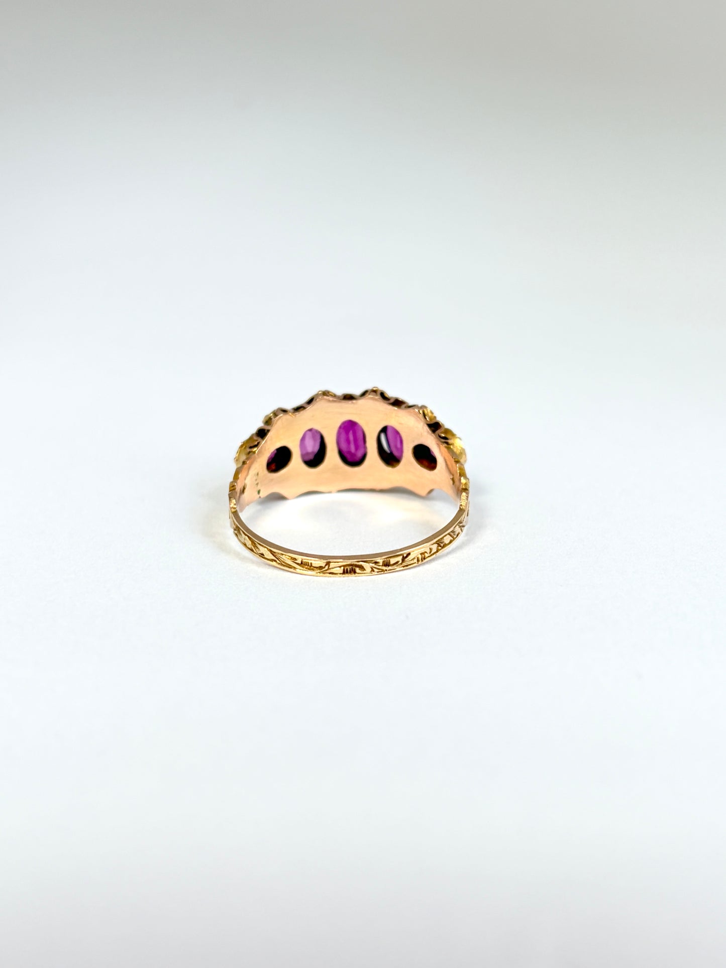 Victorian, 15ct Gold Almandine Garnet and Emerald Ring, Hallmarked 15ct Gold, Birmingham 1899