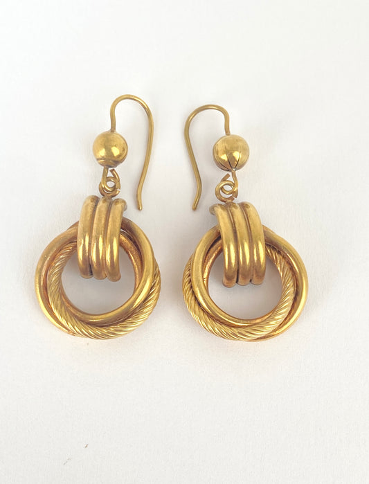 9ct Gold, Vintage Geometric Swirl Hoop Earrings