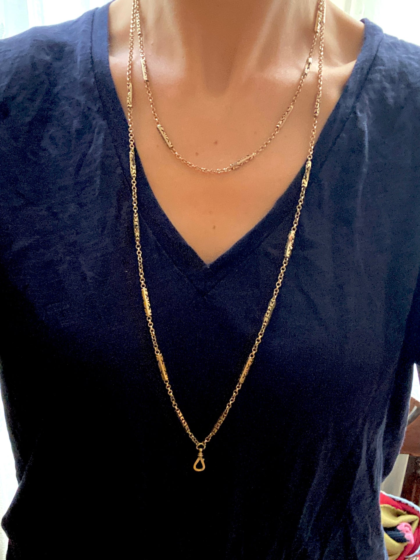Alex 1st payment 50 inch, Antique, 9ct Gold Long Guard Chain with Swivel Dog Clip  21.77g