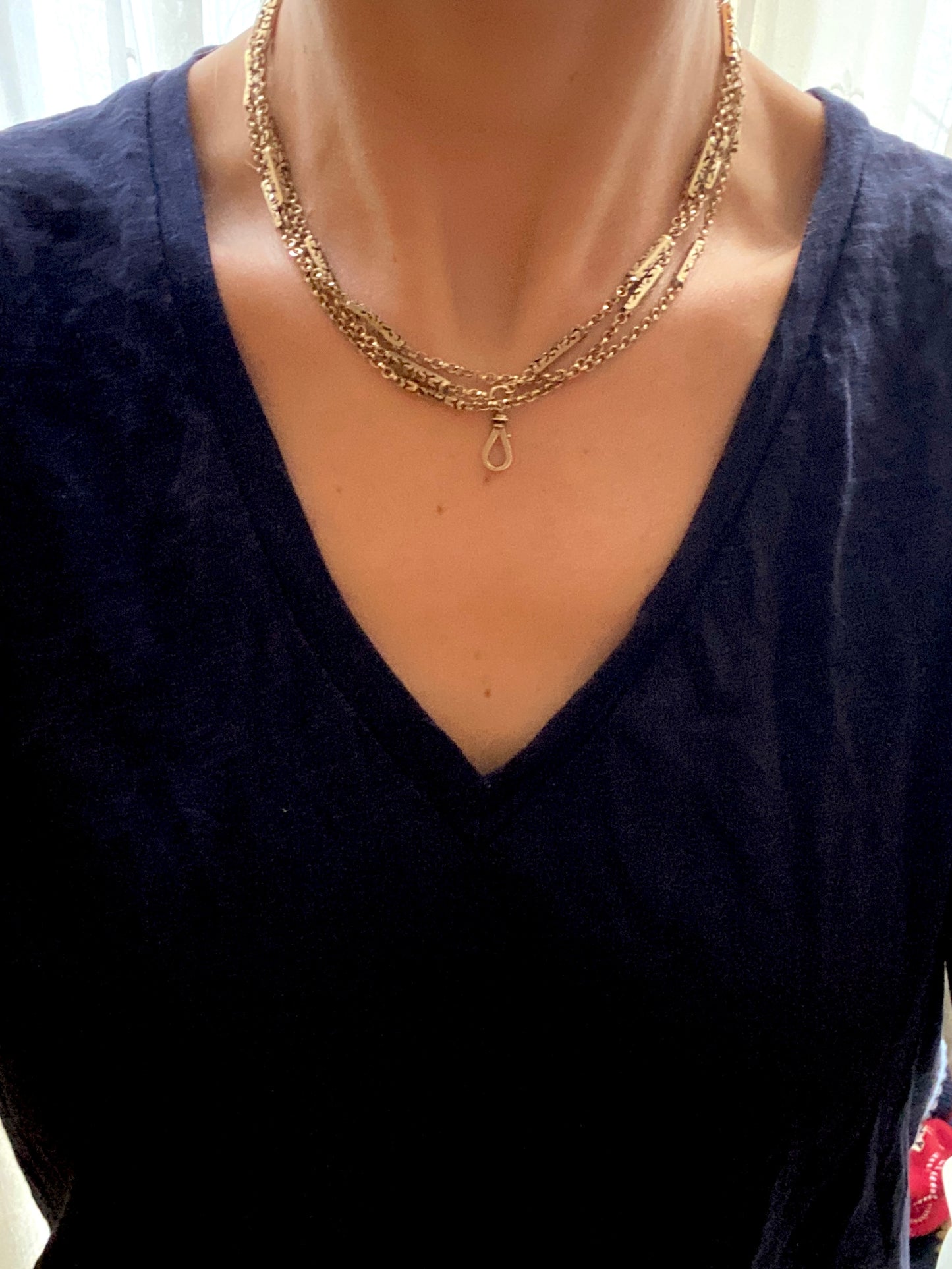 Alex 1st payment 50 inch, Antique, 9ct Gold Long Guard Chain with Swivel Dog Clip  21.77g
