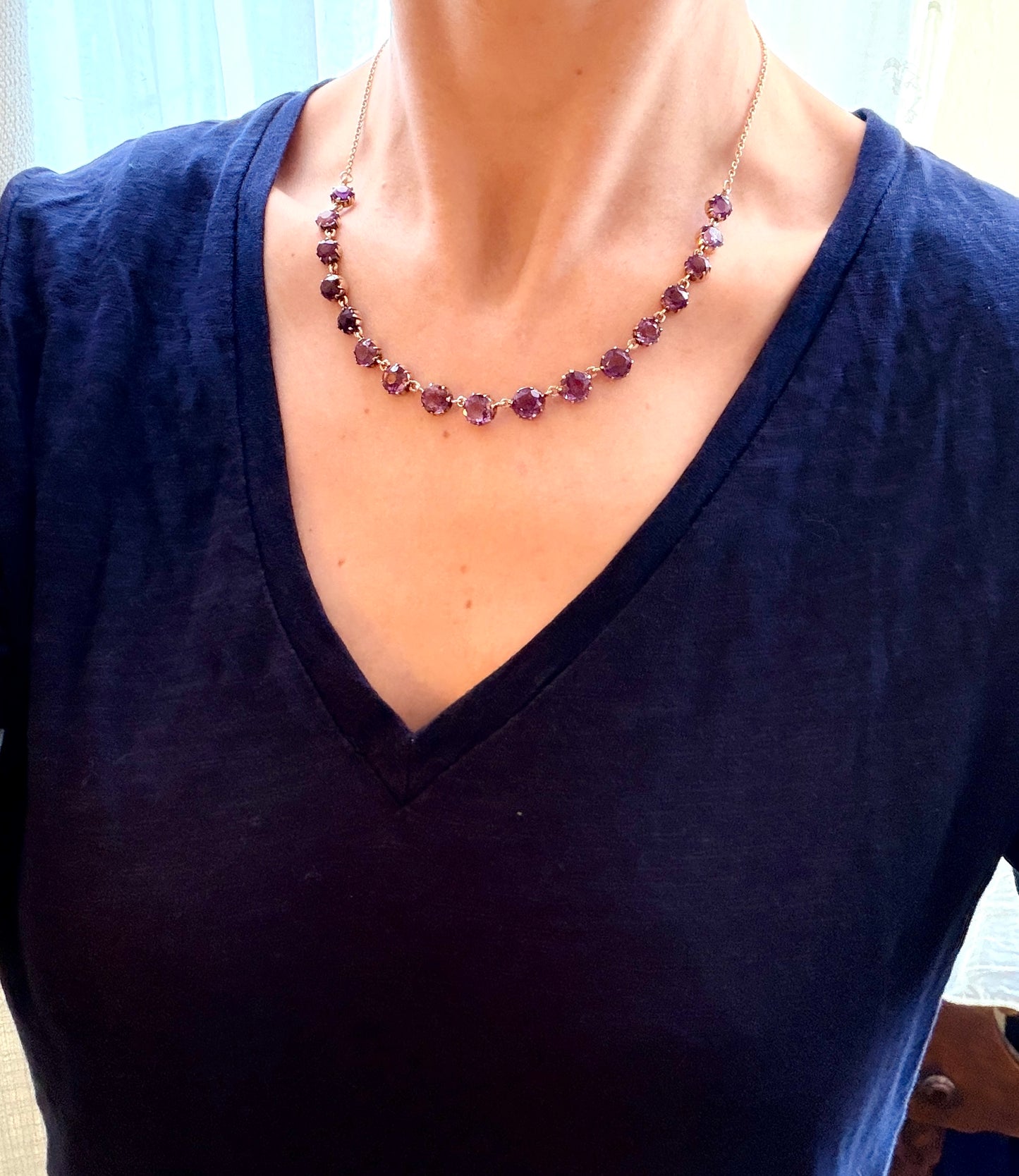 Stunning, 9ct Gold, Amethyst Fringe Necklace, Hallmarked 9ct Gold, Sheffield, 1980