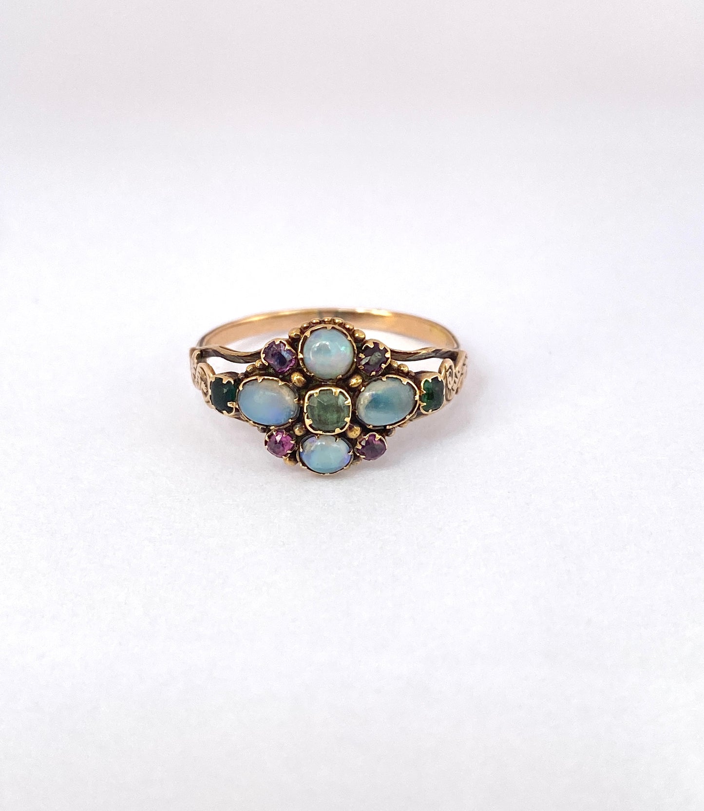 9ct Gold, Antique, Victorian Opal, Emerald and Ruby Ring