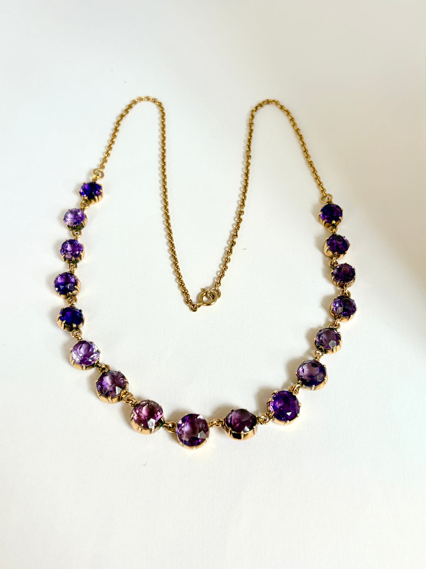 Stunning, 9ct Gold, Amethyst Fringe Necklace, Hallmarked 9ct Gold, Sheffield, 1980