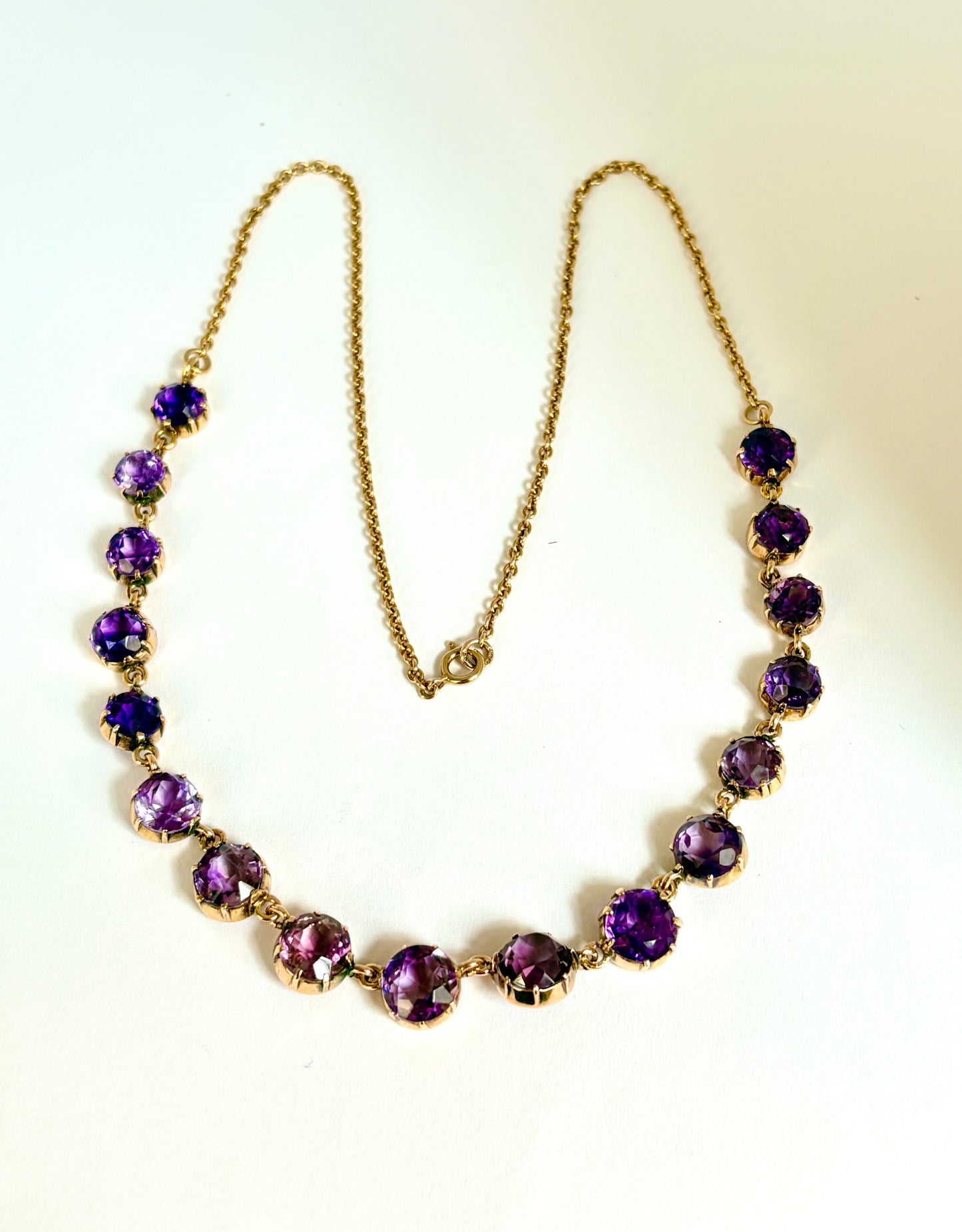 Stunning, 9ct Gold, Amethyst Fringe Necklace, Hallmarked 9ct Gold, Sheffield, 1980