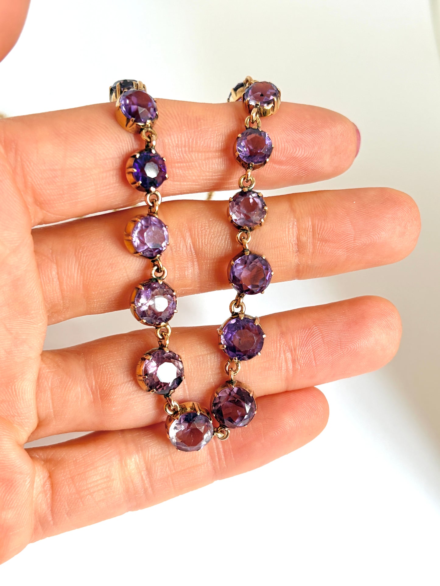 Stunning, 9ct Gold, Amethyst Fringe Necklace, Hallmarked 9ct Gold, Sheffield, 1980
