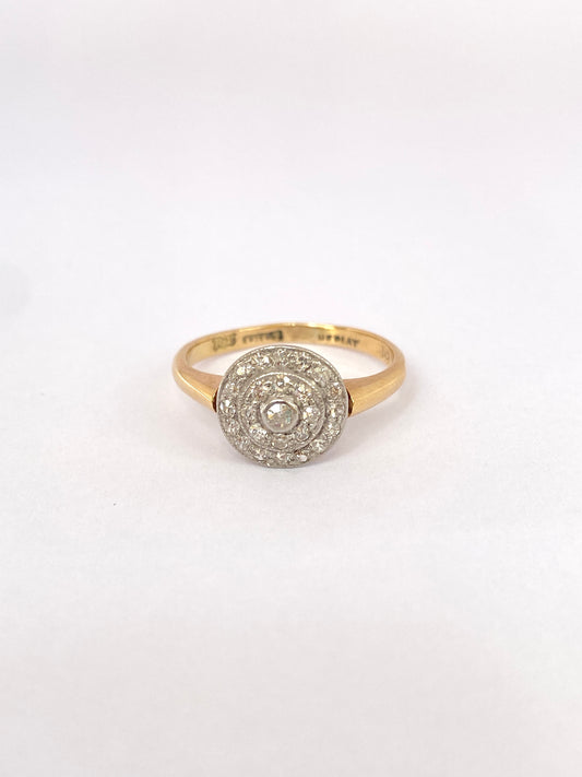 Vintage, Art Deco, Old Cut Diamond Target / Flower Engagement Ring, Circa 1940