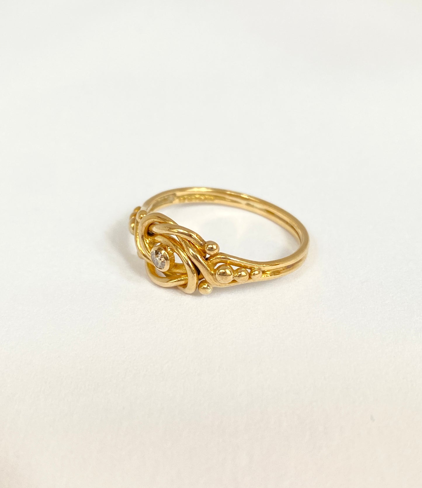 Antique, 18ct Gold Lovers Knot Ring with Diamond, Hallmarked 18ct Gold, Birmingham and 1896