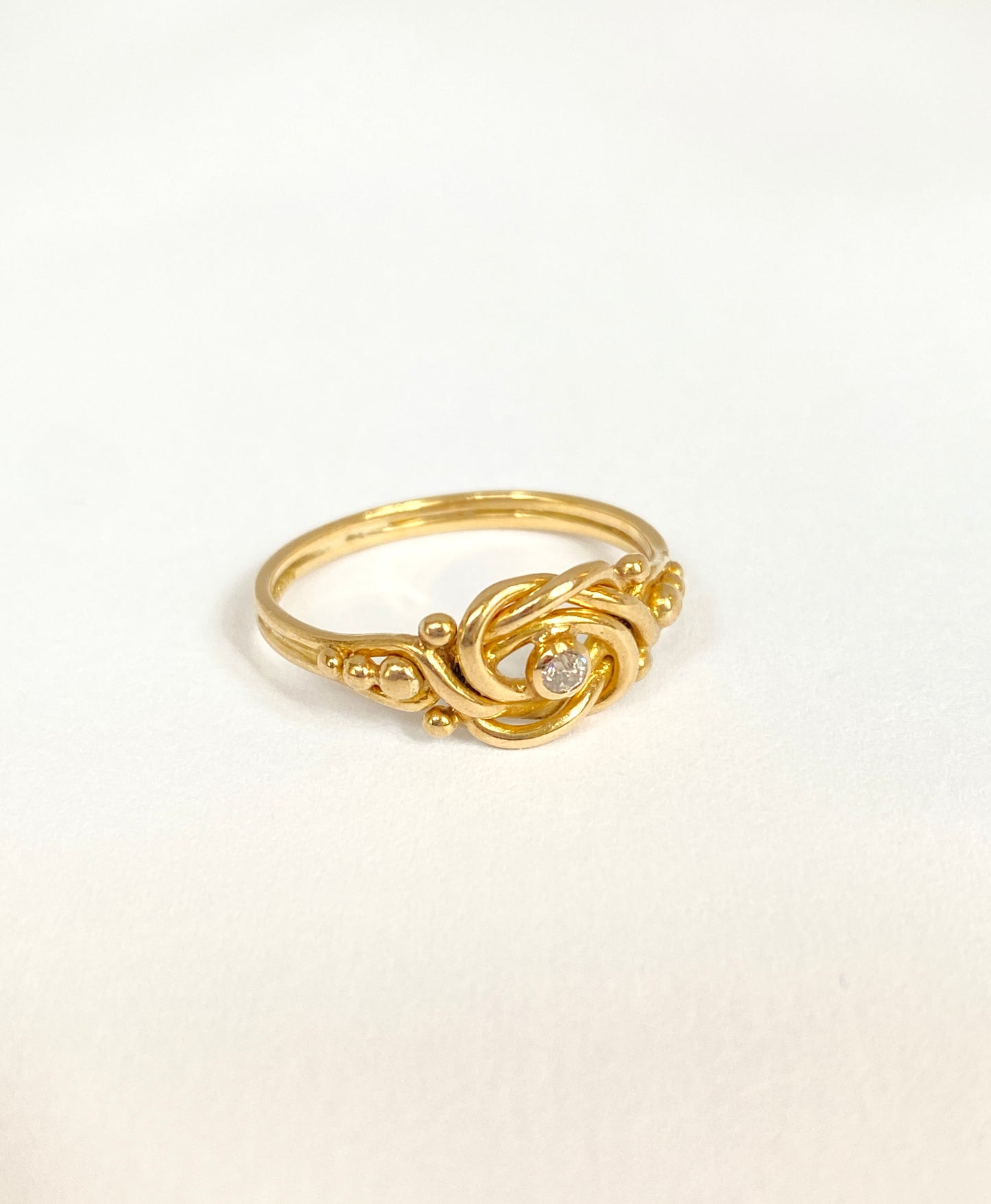 Antique, 18ct Gold Lovers Knot Ring with Diamond, Hallmarked 18ct Gold, Birmingham and 1896