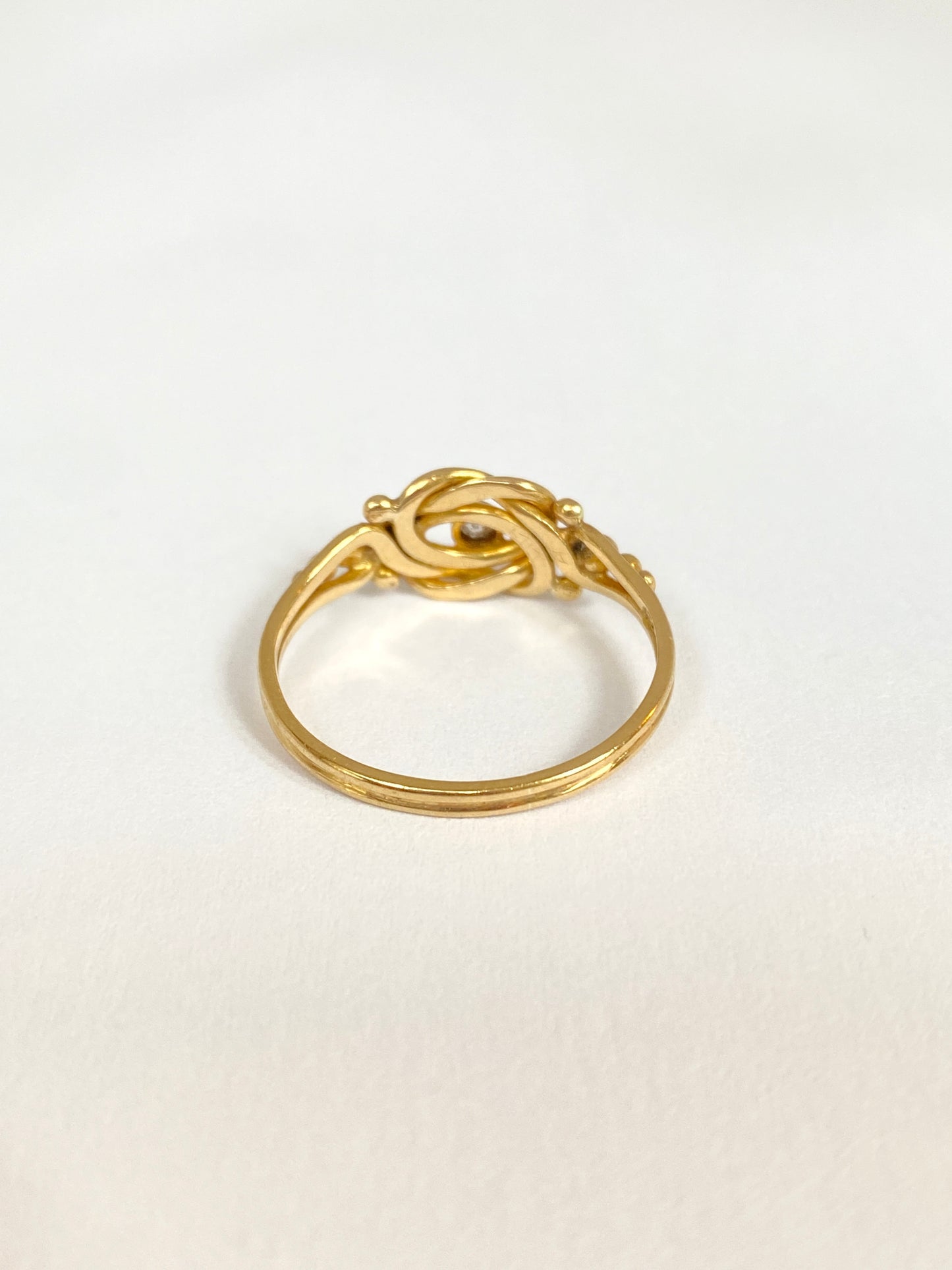 Antique, 18ct Gold Lovers Knot Ring with Diamond, Hallmarked 18ct Gold, Birmingham and 1896