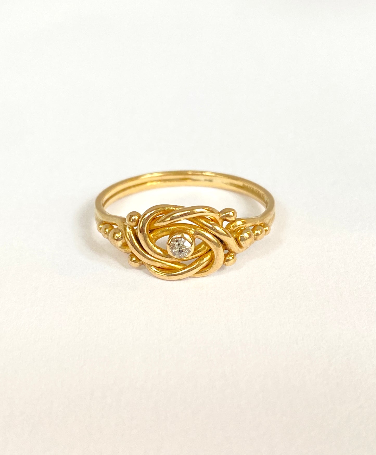 Antique, 18ct Gold Lovers Knot Ring with Diamond, Hallmarked 18ct Gold, Birmingham and 1896