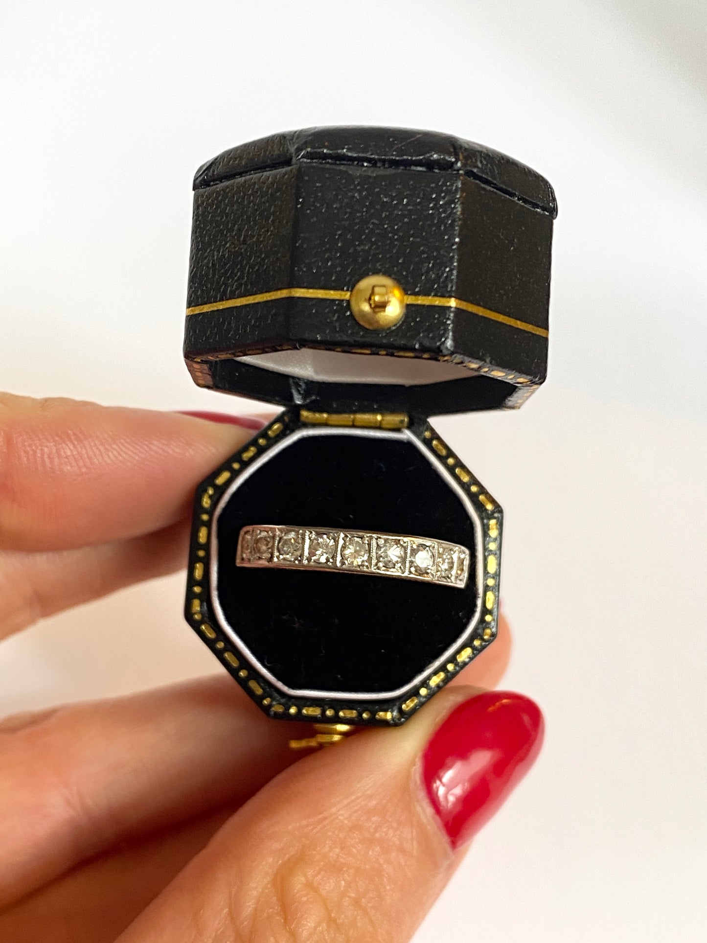 Vintage, Art Deco, 18ct Gold and Platinum Diamond Half Eternity Ring with 9 diamonds