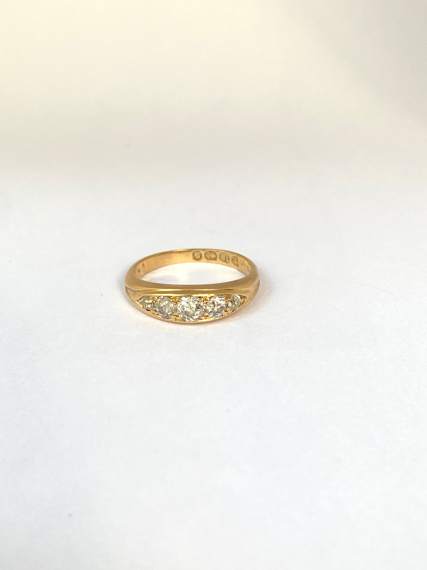 Antique, 18ct Gold, 5 stone Diamond Ring, Hallmarked 18ct Gold, Birmingham, 1892