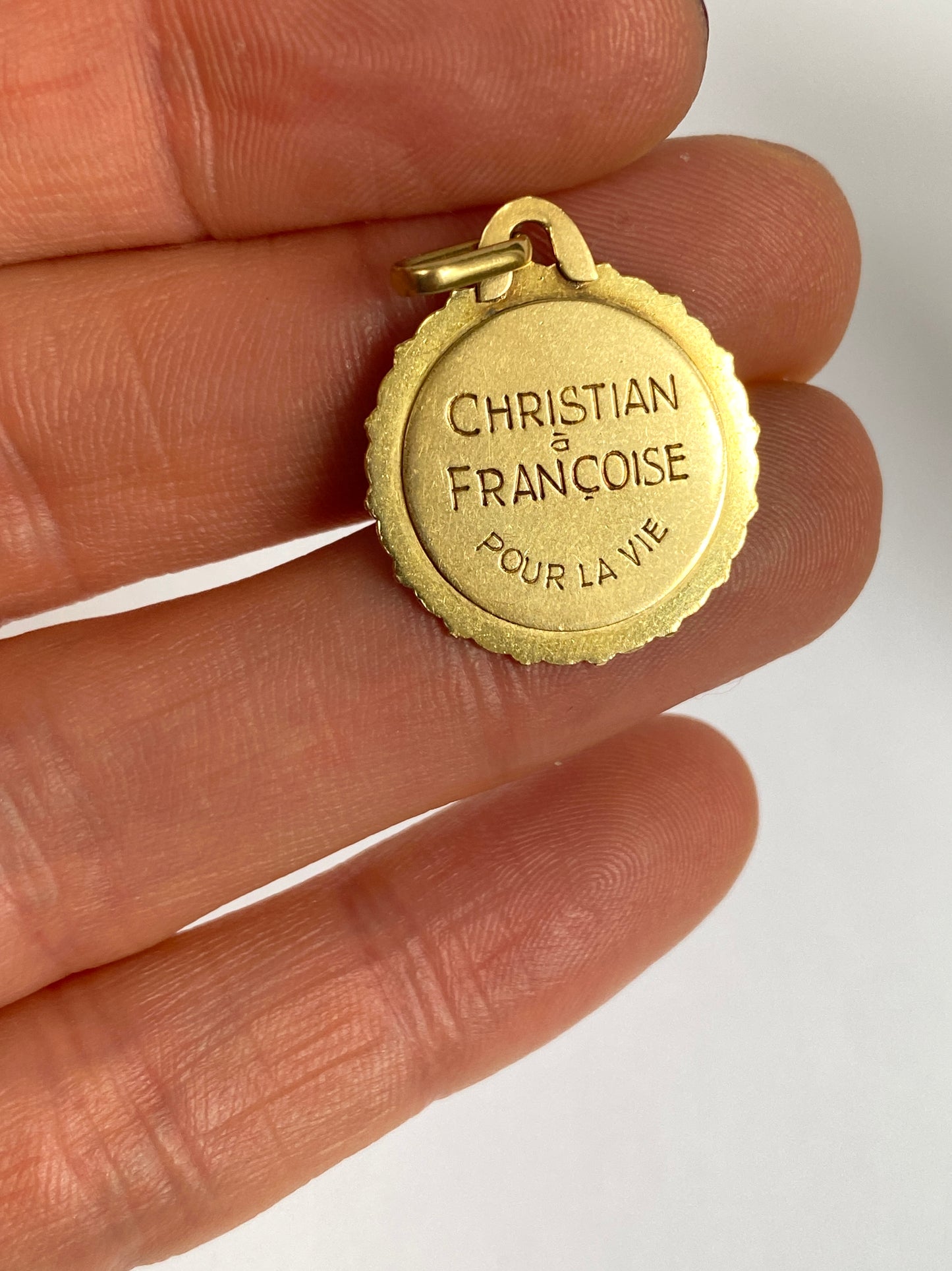 Vintage, 18ct Gold, Ruby French Augis Love Pendant, 'Qu'hier - Que demain'