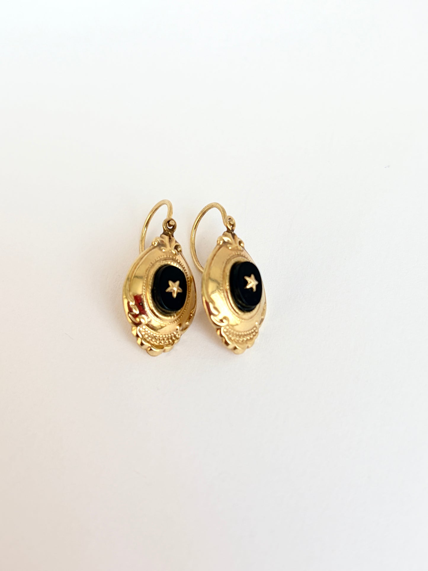 German, 8ct Gold, Art Deco Dormeuse Onyx Star earrings
