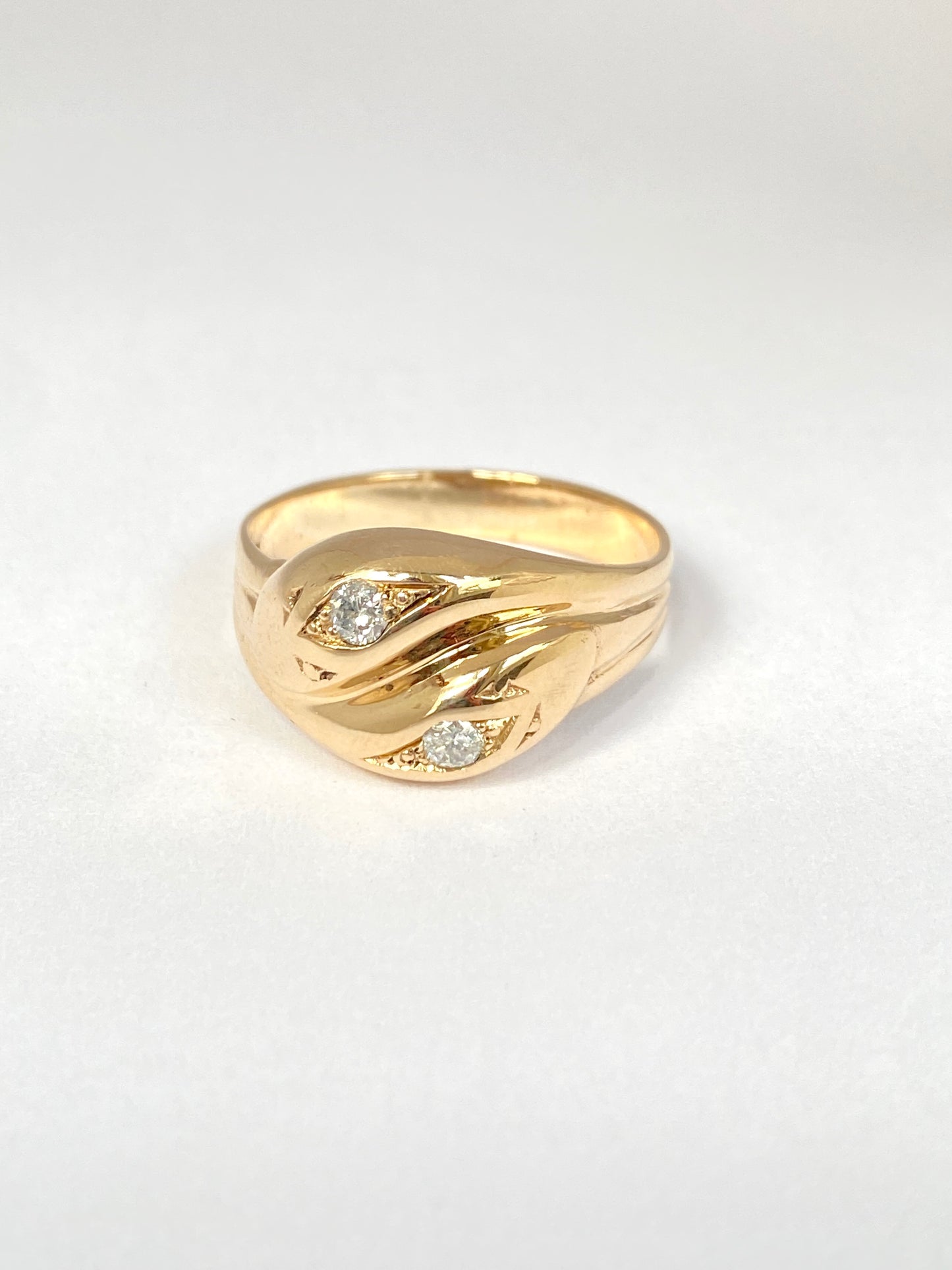 9ct Gold Vintage 9ct Gold, Double Diamond Double Snake Ring, Hallmarked London, 1960