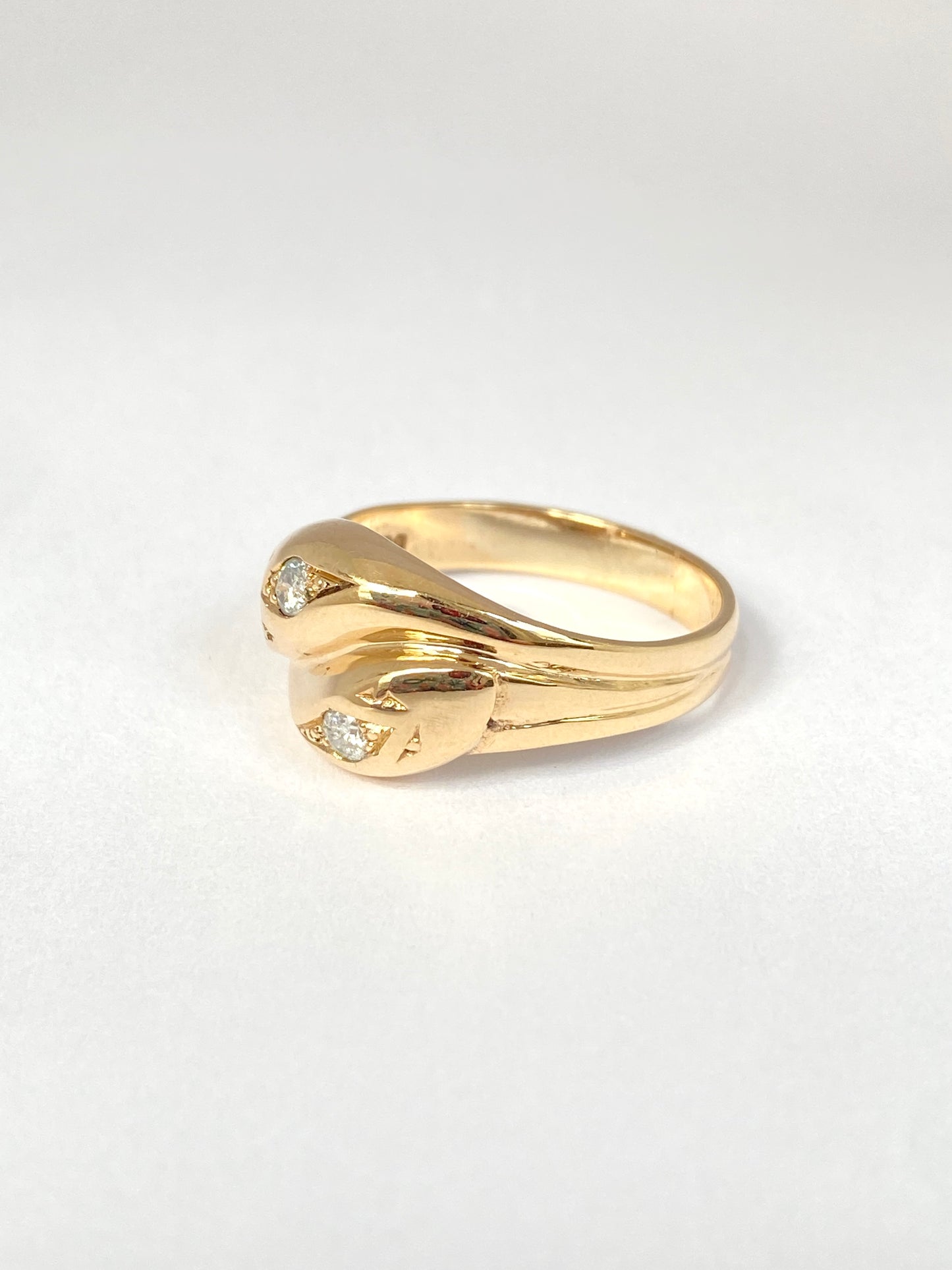 9ct Gold Vintage 9ct Gold, Double Diamond Double Snake Ring, Hallmarked London, 1960