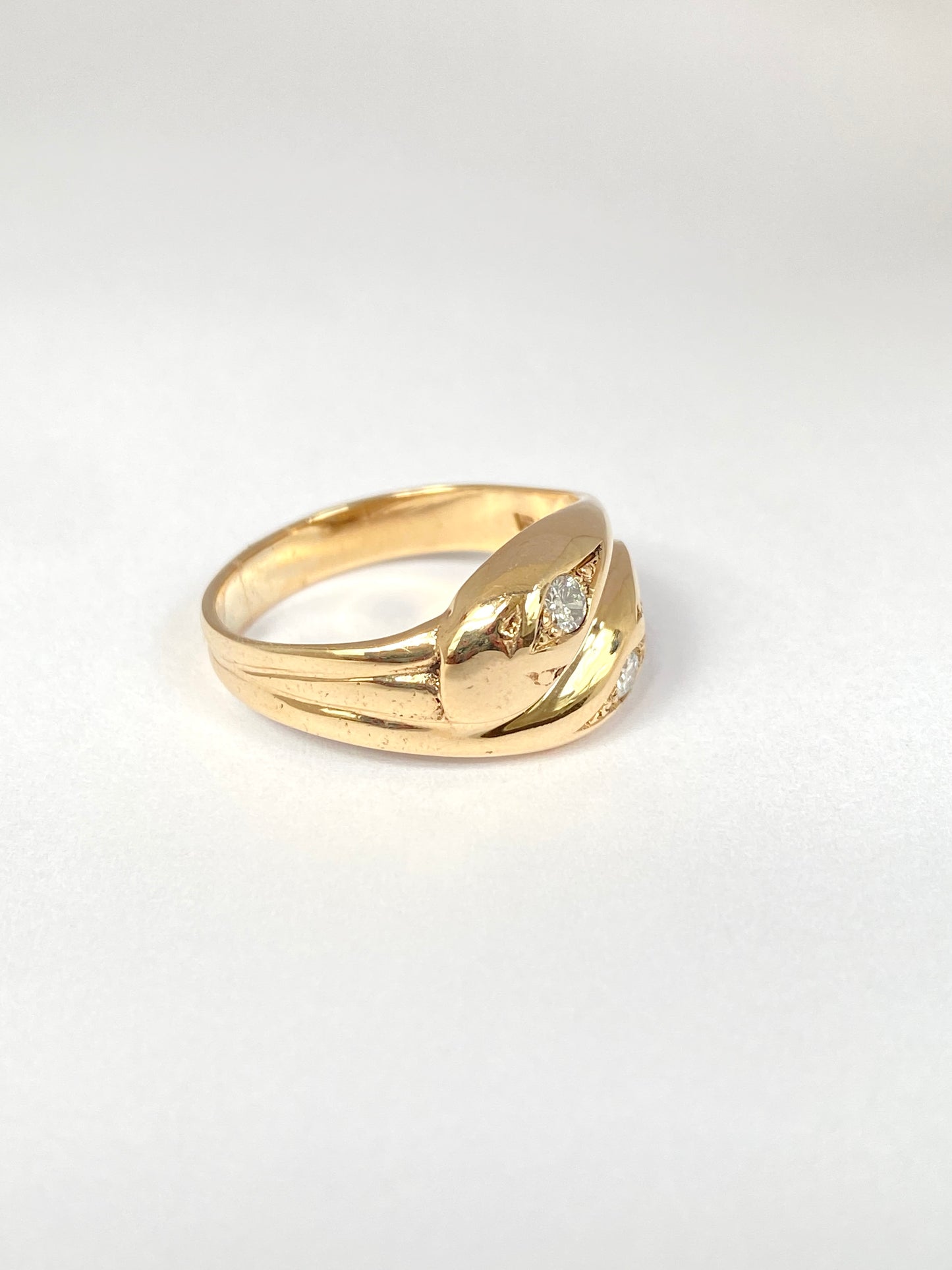 9ct Gold Vintage 9ct Gold, Double Diamond Double Snake Ring, Hallmarked London, 1960
