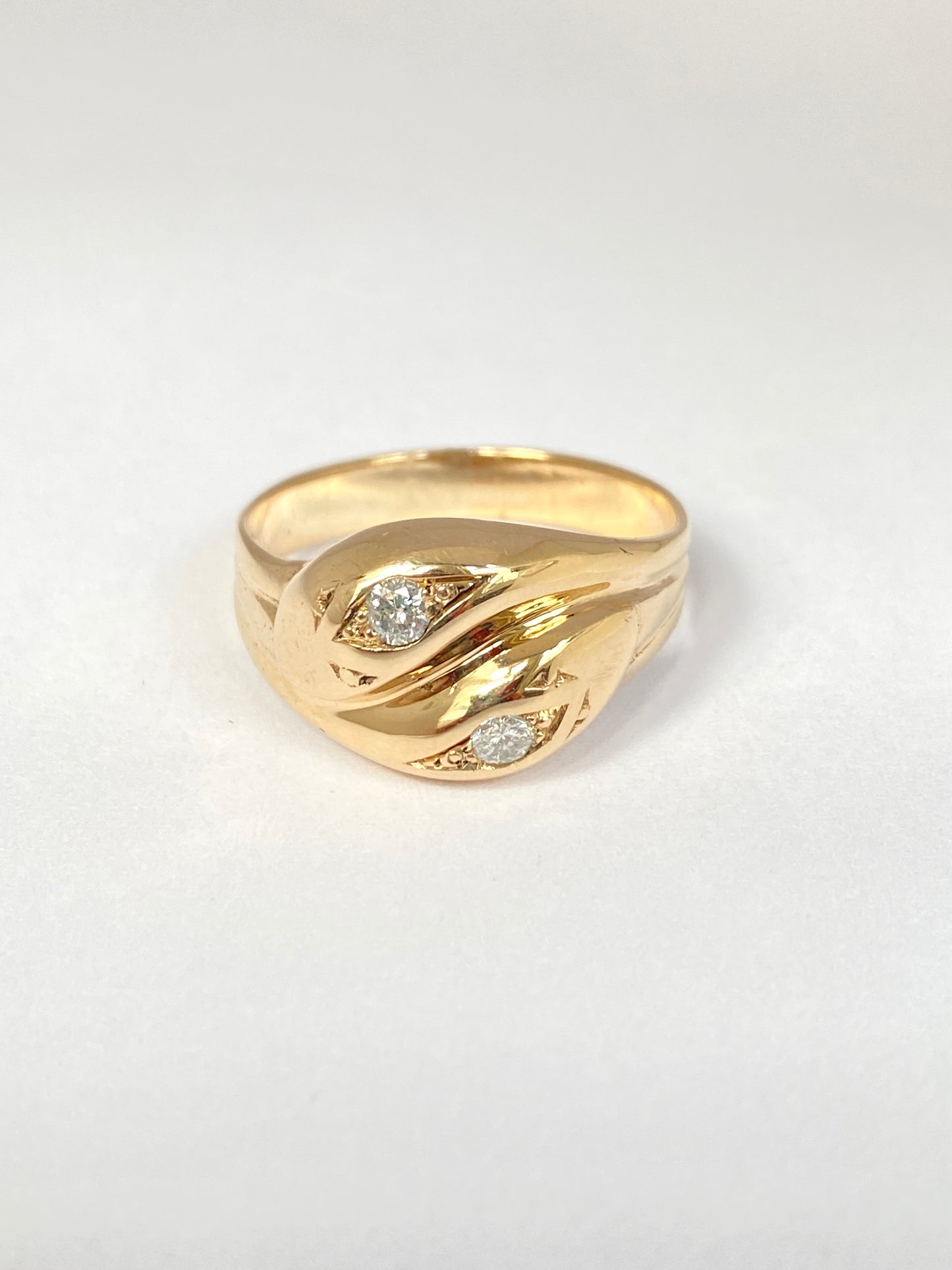 9ct Gold Vintage 9ct Gold, Double Diamond Double Snake Ring, Hallmarked London, 1960