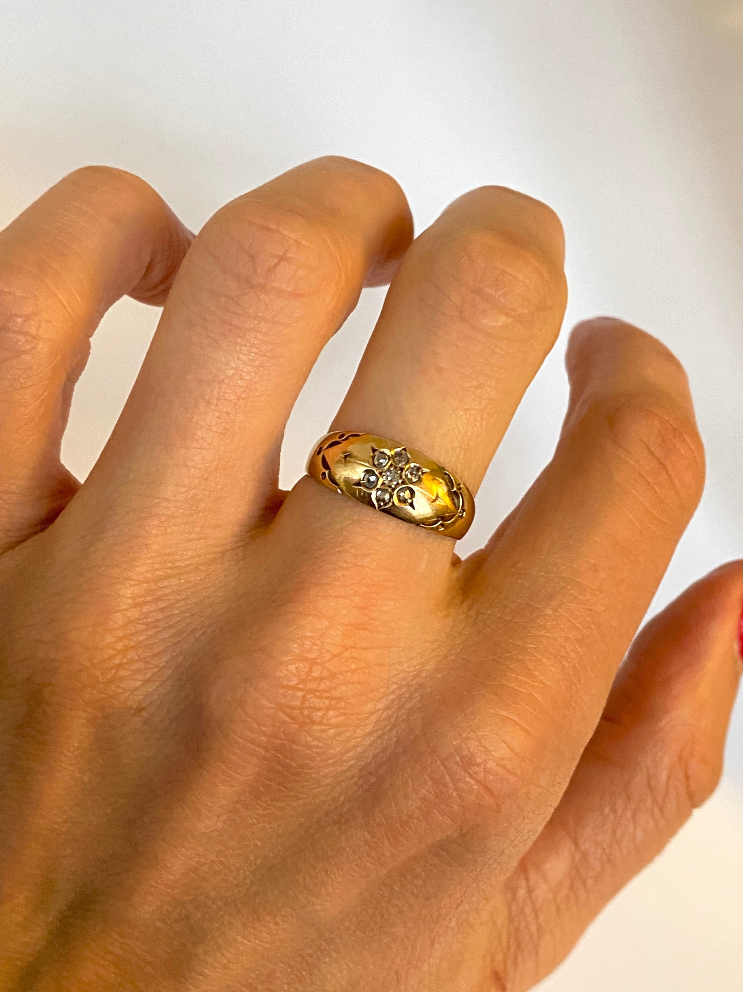 Antique, Victorian, 15ct Gold Old cut and Rose Cut Diamonds Cluster Ring, Hallmarked Birmingham, 1892