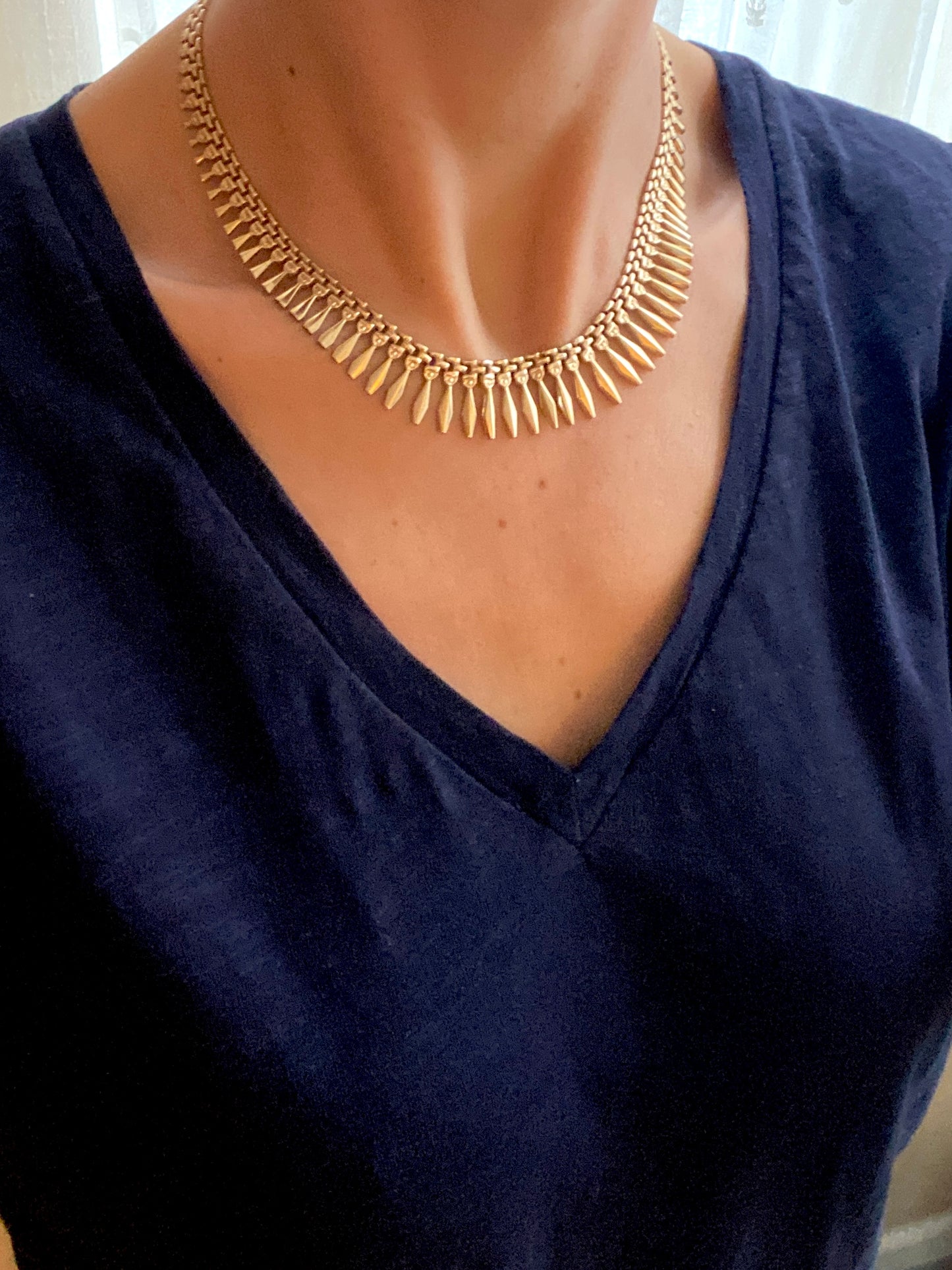 Vintage, 16 inch, 9ct Gold Cleopatra Graduating Fringe Necklace (18.62g)