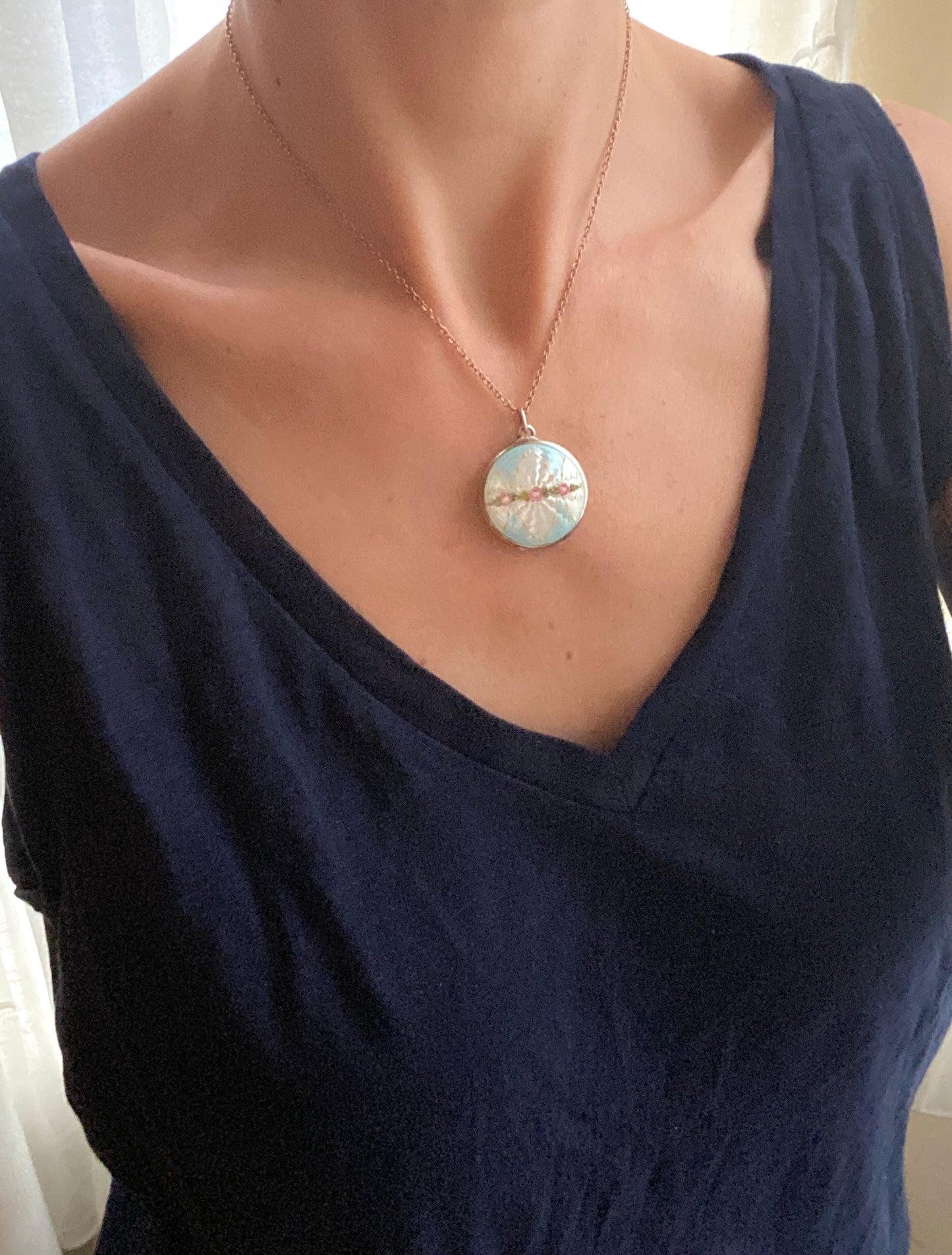 Art Nouveau Sterling Silver & Guilloche Enamel Locket/Pendant