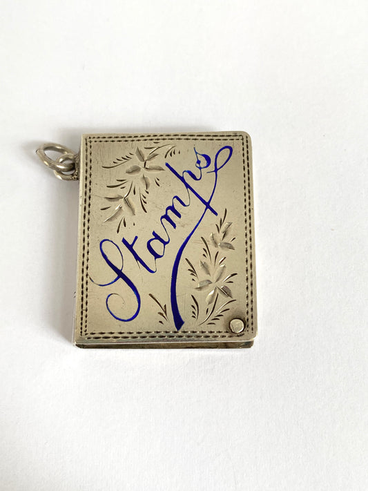 Antique, Edwardian, Solid Silver and Blue Enamel Stamps Tin, Halmarked, Birmingham, 1903