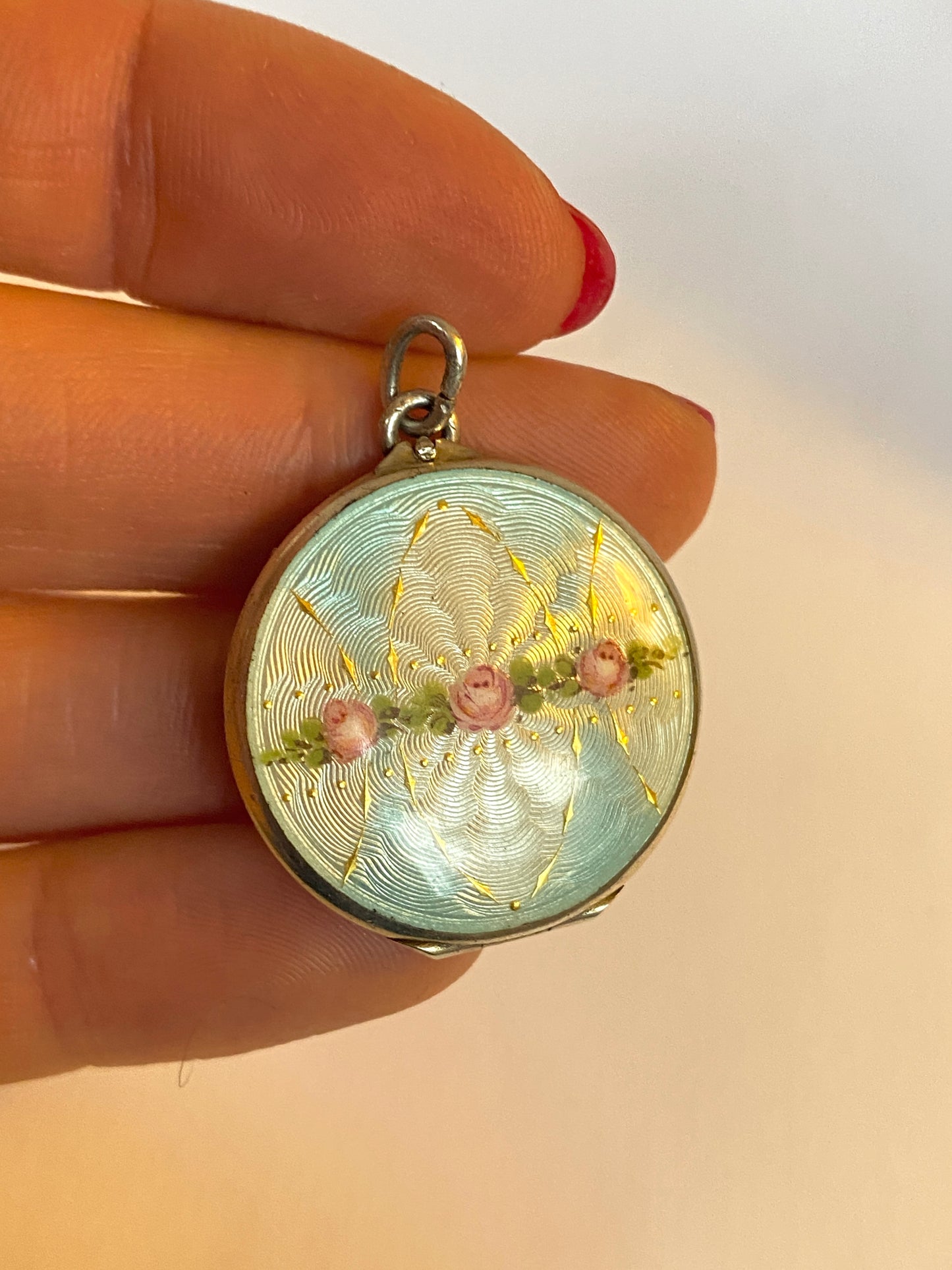 Art Nouveau Sterling Silver & Guilloche Enamel Locket/Pendant