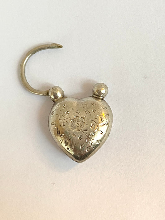 Victorian, Antique, Solid Silver Forget-Me-Not Padlock Clasp