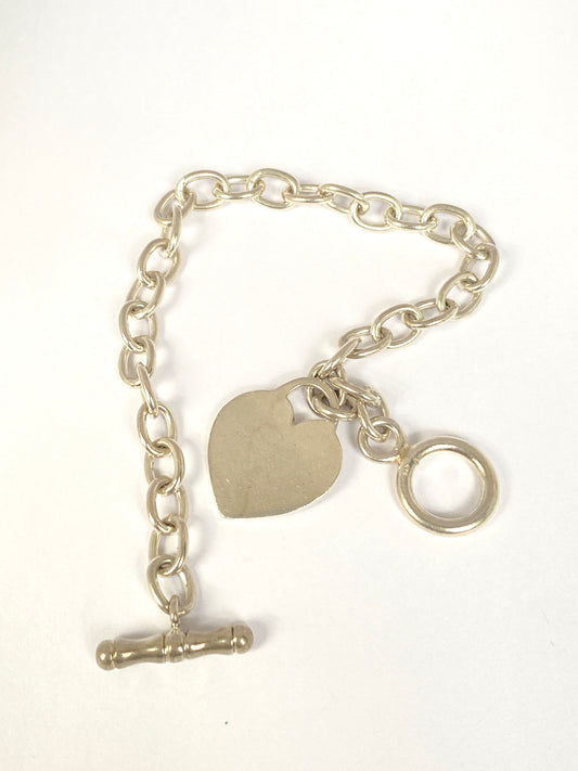 Classic Vintage (c 1990s) Solid Sterling Silver Heart Tag bracelet, 7 inches