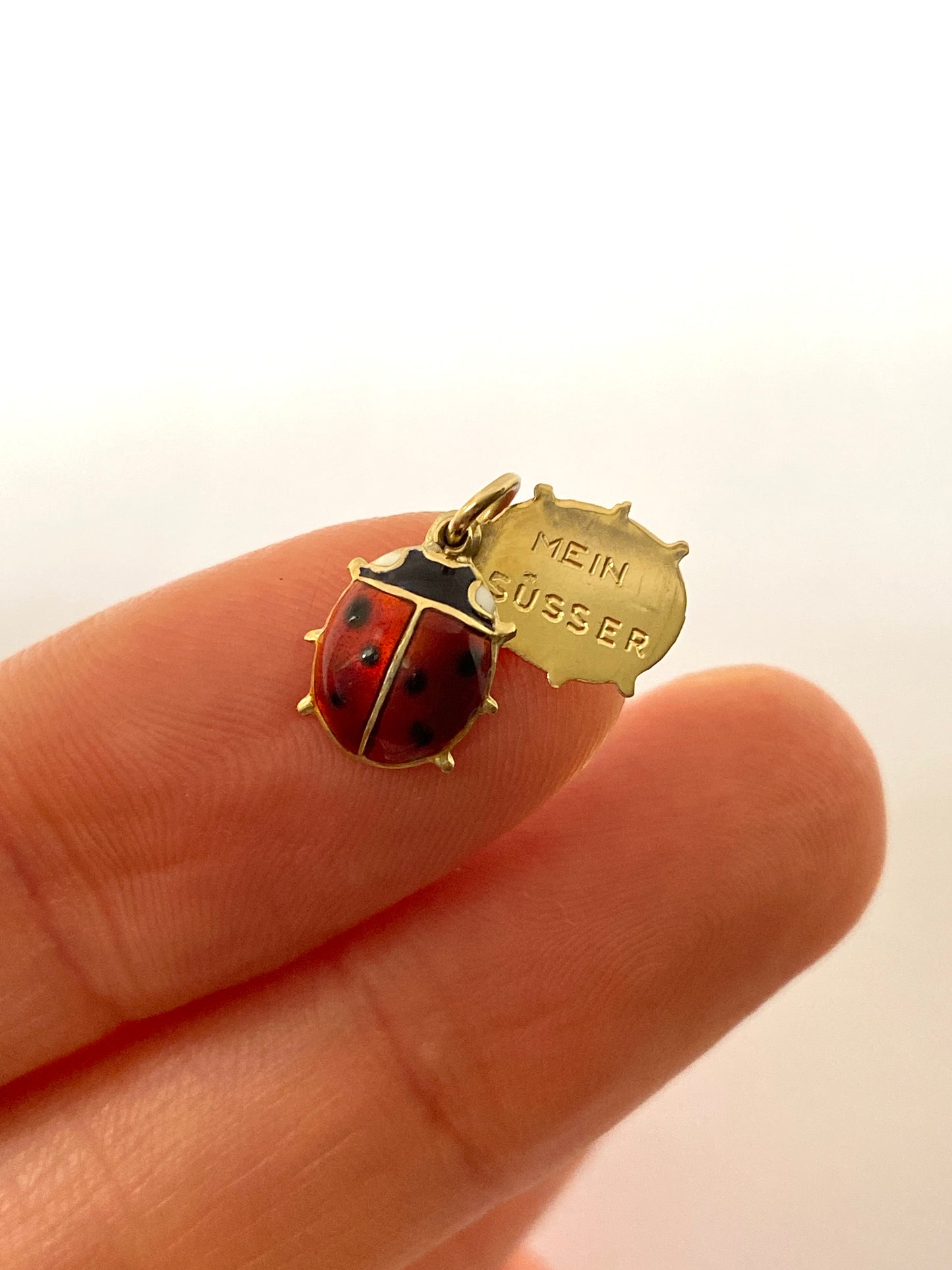 Vintage, 14ct Gold and Enamel, Lucky Ladybird / Ladybug slider Charm/Pendant with Hidden 'My Sweet' message