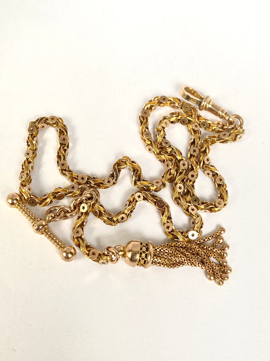 Rare, Antique, 9ct Gold Pierced Link Albertina Bracelet/ or 15 inch Choker Chain  (17.58g)