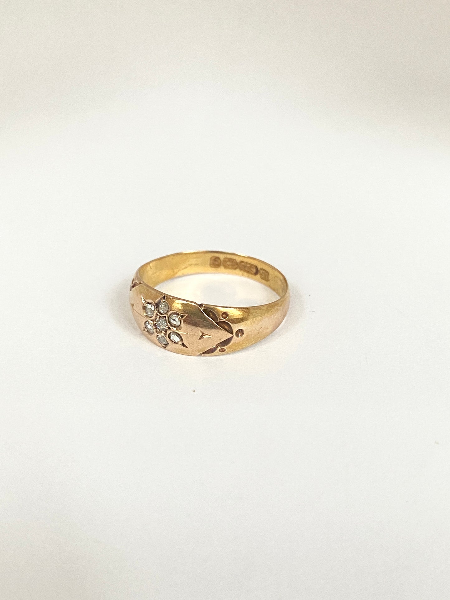 Antique, Victorian, 15ct Gold Old cut and Rose Cut Diamonds Cluster Ring, Hallmarked Birmingham, 1892