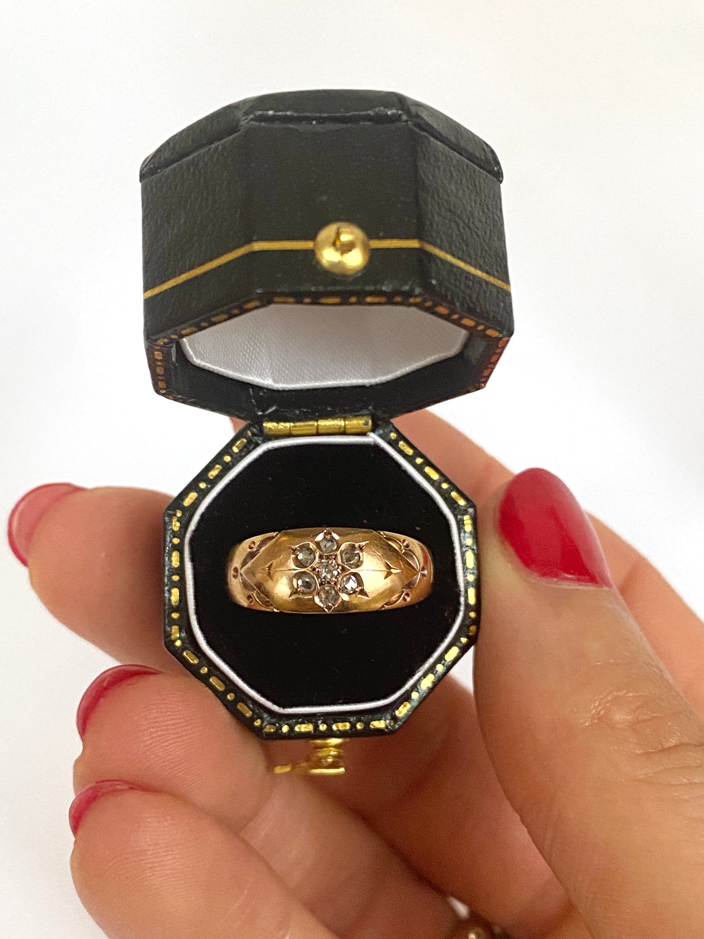 Antique, Victorian, 15ct Gold Old cut and Rose Cut Diamonds Cluster Ring, Hallmarked Birmingham, 1892