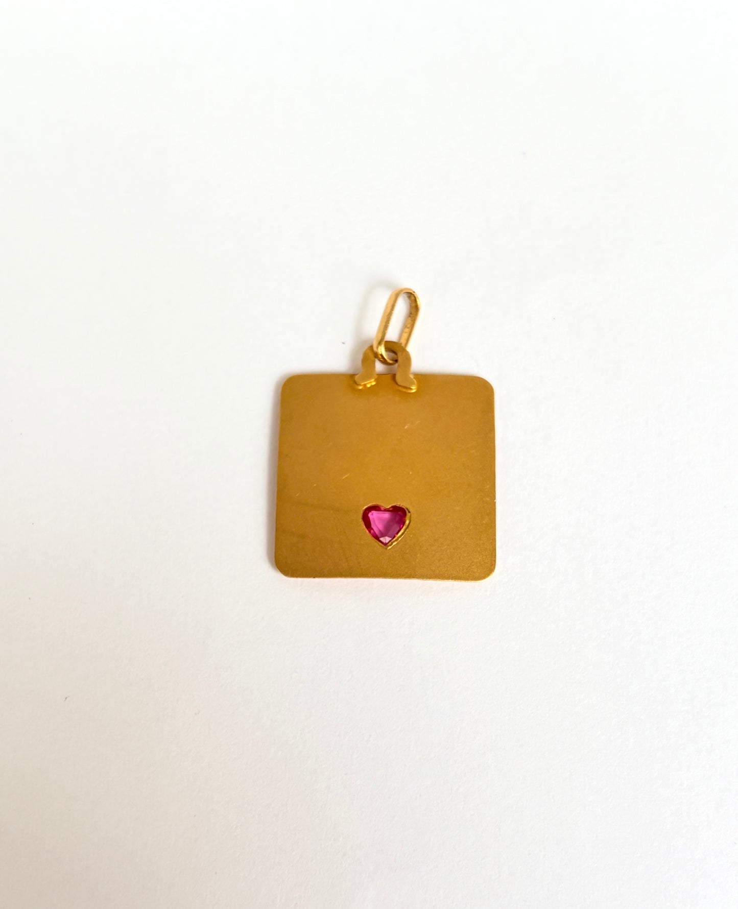 Vintage, 18ct Gold, Ruby French Love Pendant, 'My heart beats for you'