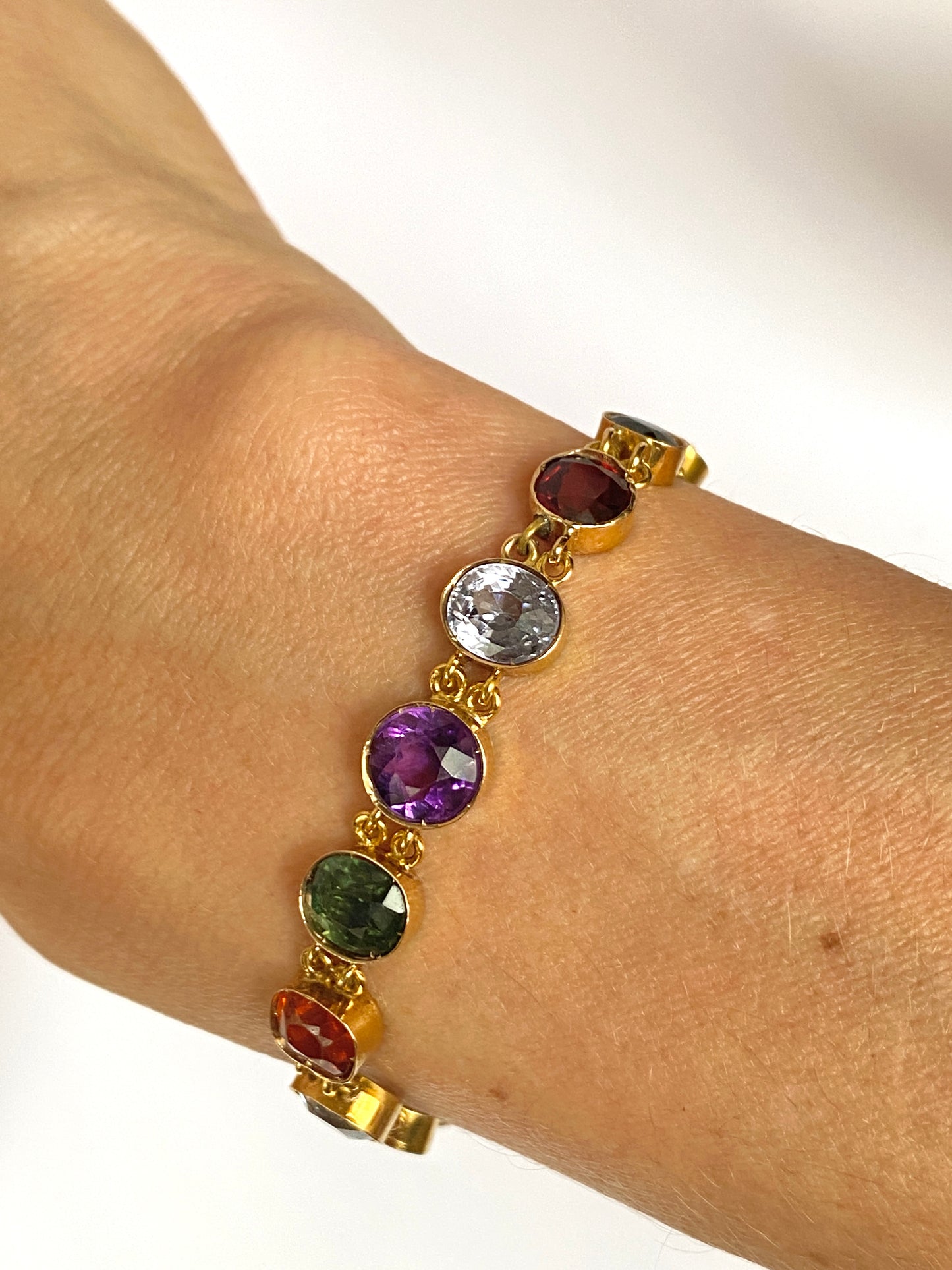 Antique, 15ct Gold Multi Gem Sapphire Harlequin Bracelet, 7 inches