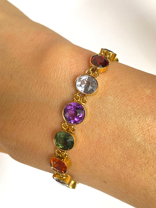 Antique, 15ct Gold Multi Gem Sapphire Harlequin Bracelet, 7 inches