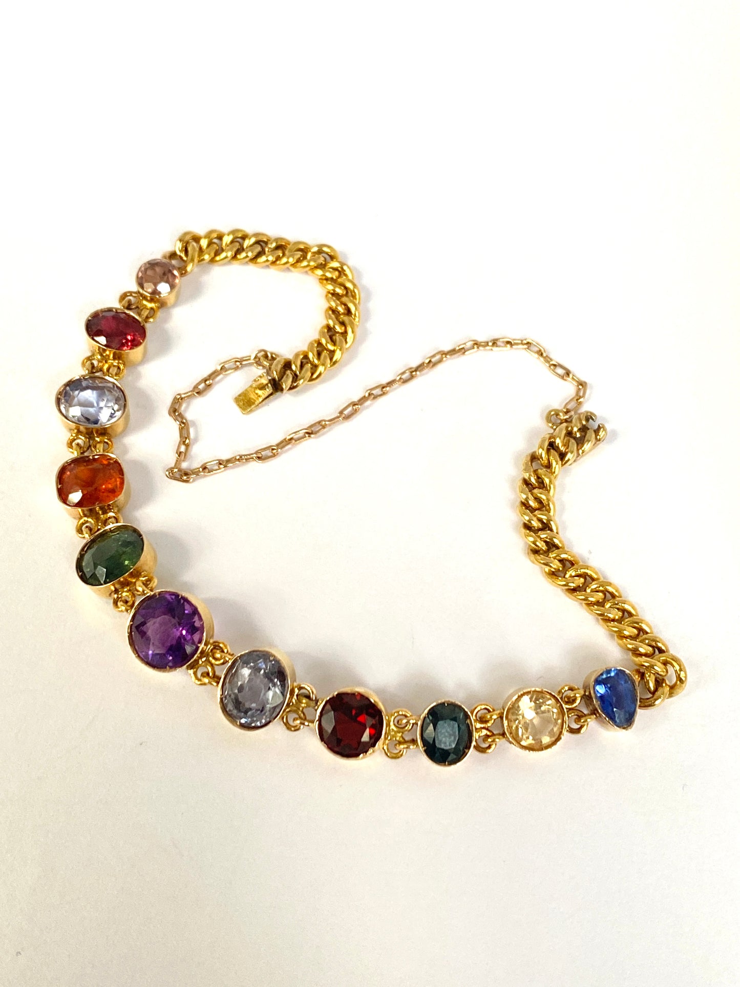 Antique, 15ct Gold Multi Gem Sapphire Harlequin Bracelet, 7 inches