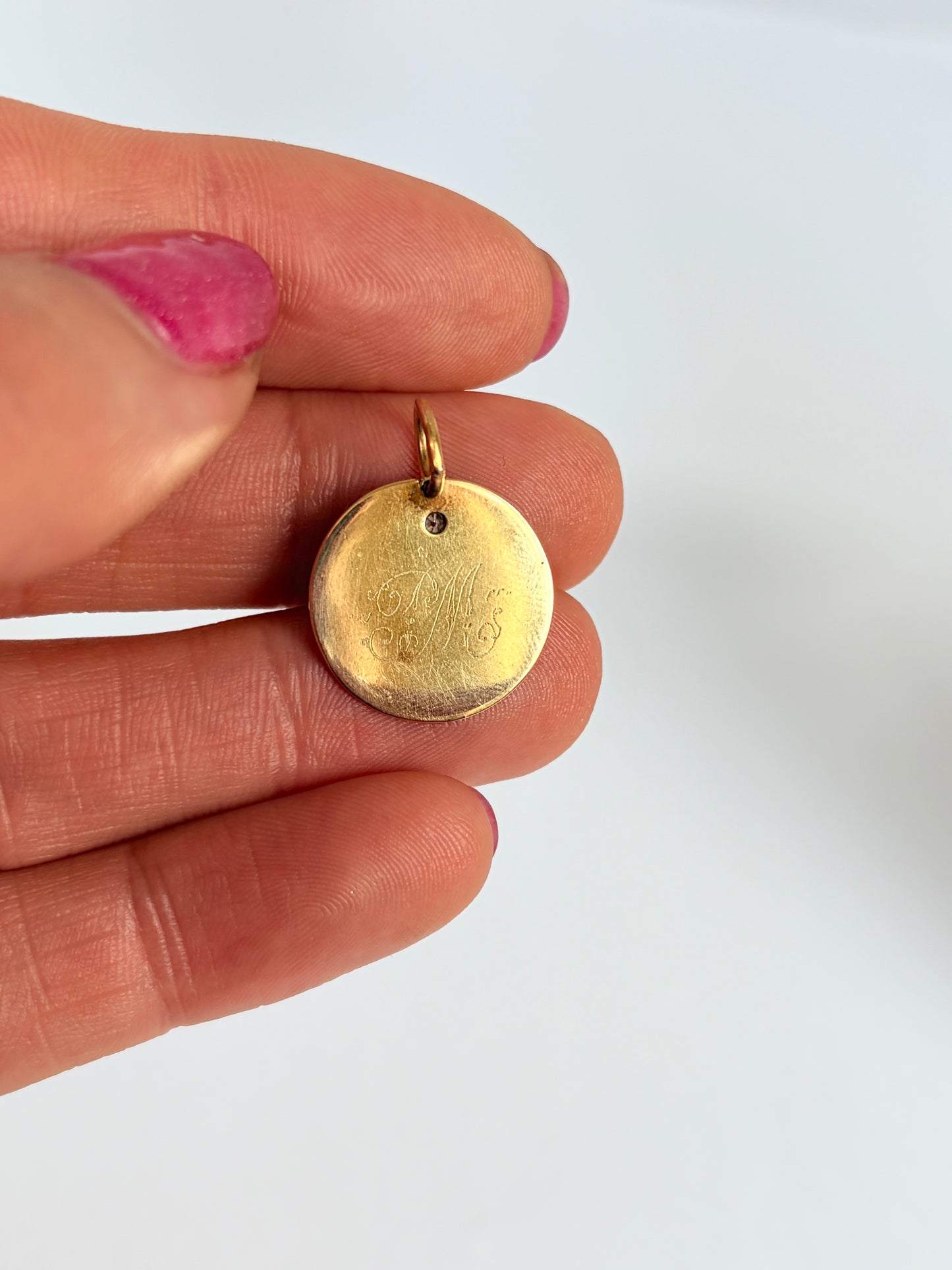 Rare, Antique English, 18ct Gold,  Enamel and Old Cut Diamond,  'This be your Lucky Star' Charm / Pendant