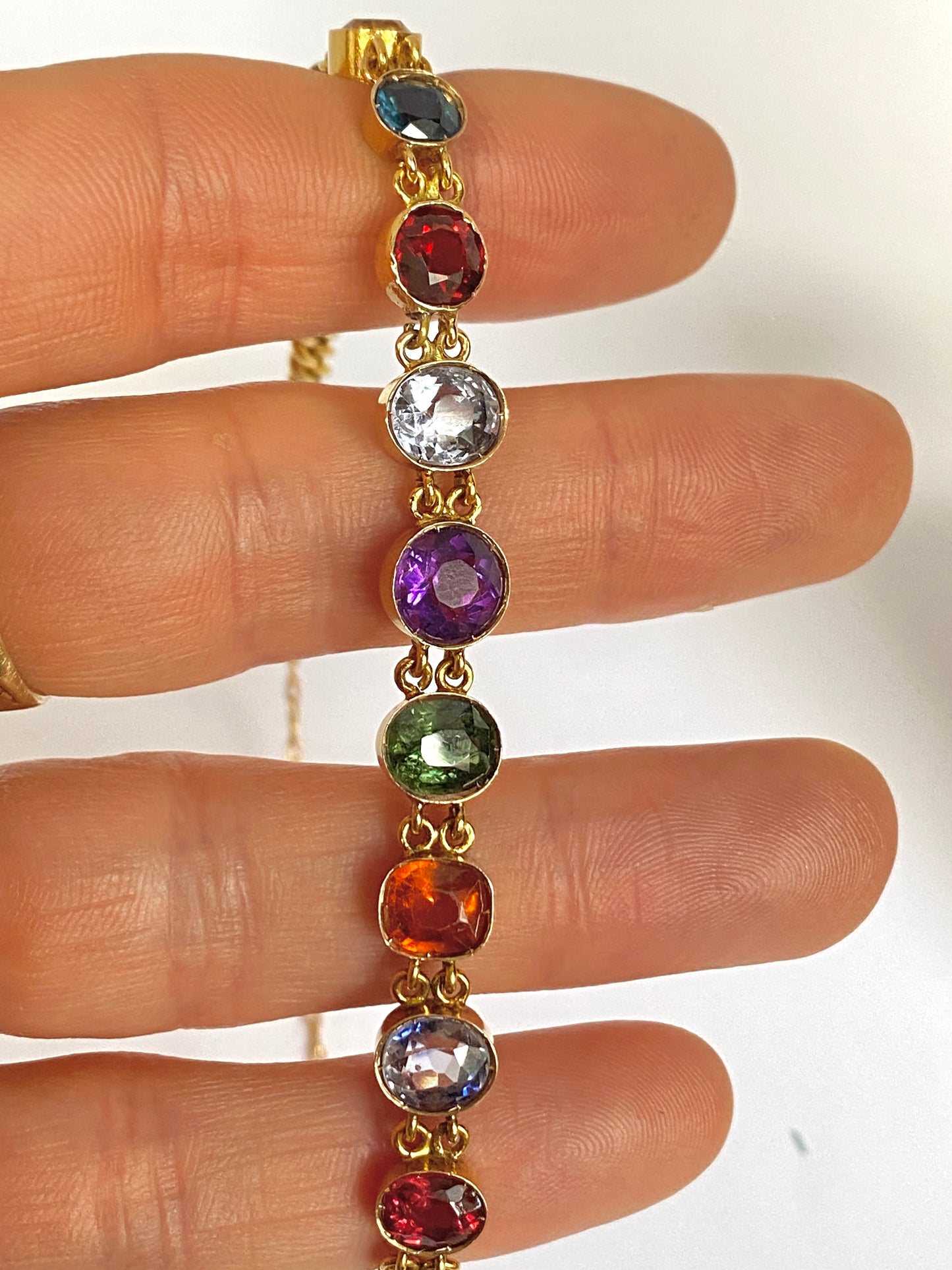 Antique, 15ct Gold Multi Gem Sapphire Harlequin Bracelet, 7 inches